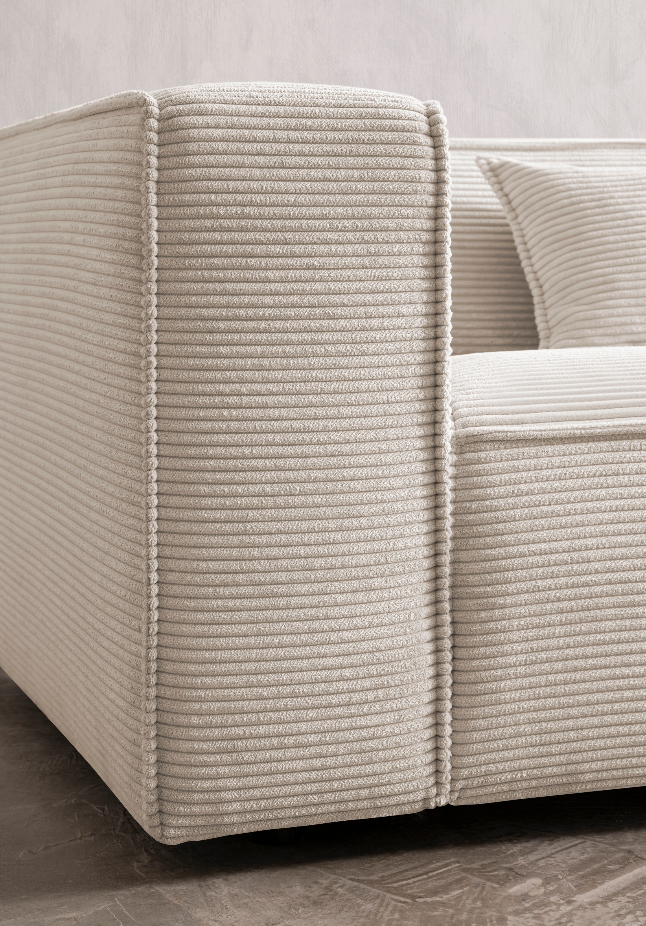 LeGer Home by Lena Gercke 3-Sitzer »PIARA, Couch mit Kedernaht, Sofa in Cord oder Leinenoptik«, schwarze Füsse, bequemer Sitzkomfort