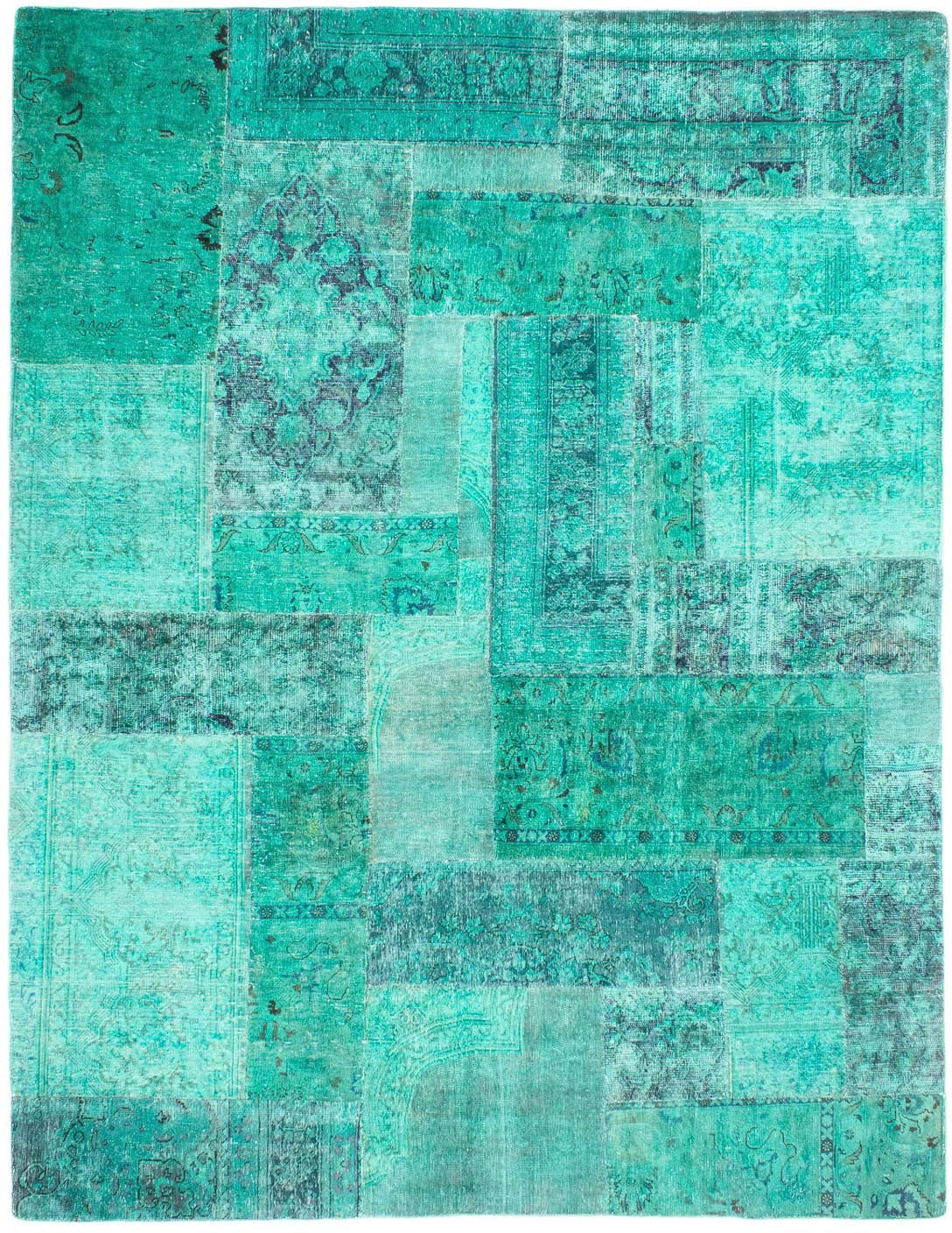 morgenland Teppich »Patchwork - 297 x 231 cm - türkis«, rechteckig, Wohnzimmer, Handgeknüpft, Einzelstück mit Zertifikat