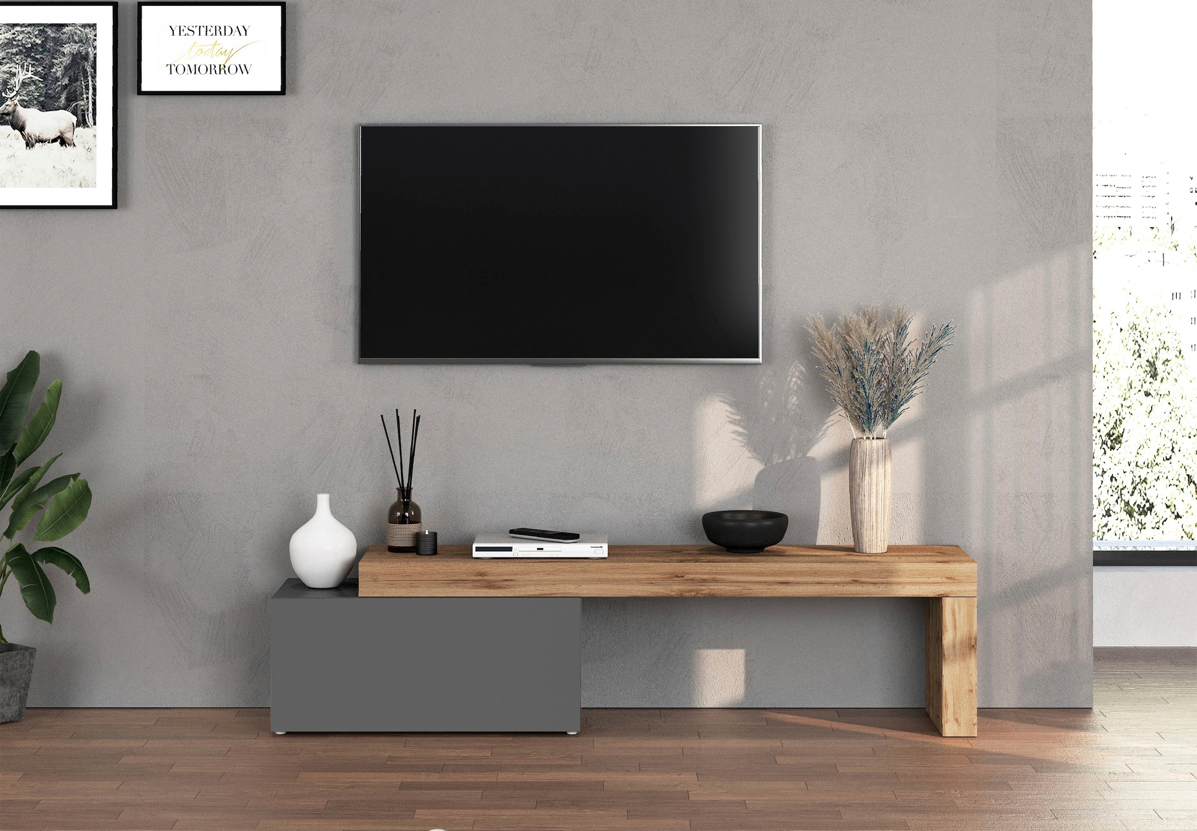 INOSIGN Lowboard »Chronos TV-Board, TV-Schrank«, (1 St., Breite verstellbar von 180 bis 260 cm), Breite 220 cm TV-Board,Lowboard,1 Klappe und ein L-Förmiger Aufsatz