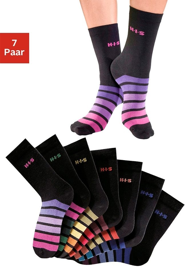 H.I.S Freizeitsocken, (Packung, 7 Paar), mit buntem Ringelmuster