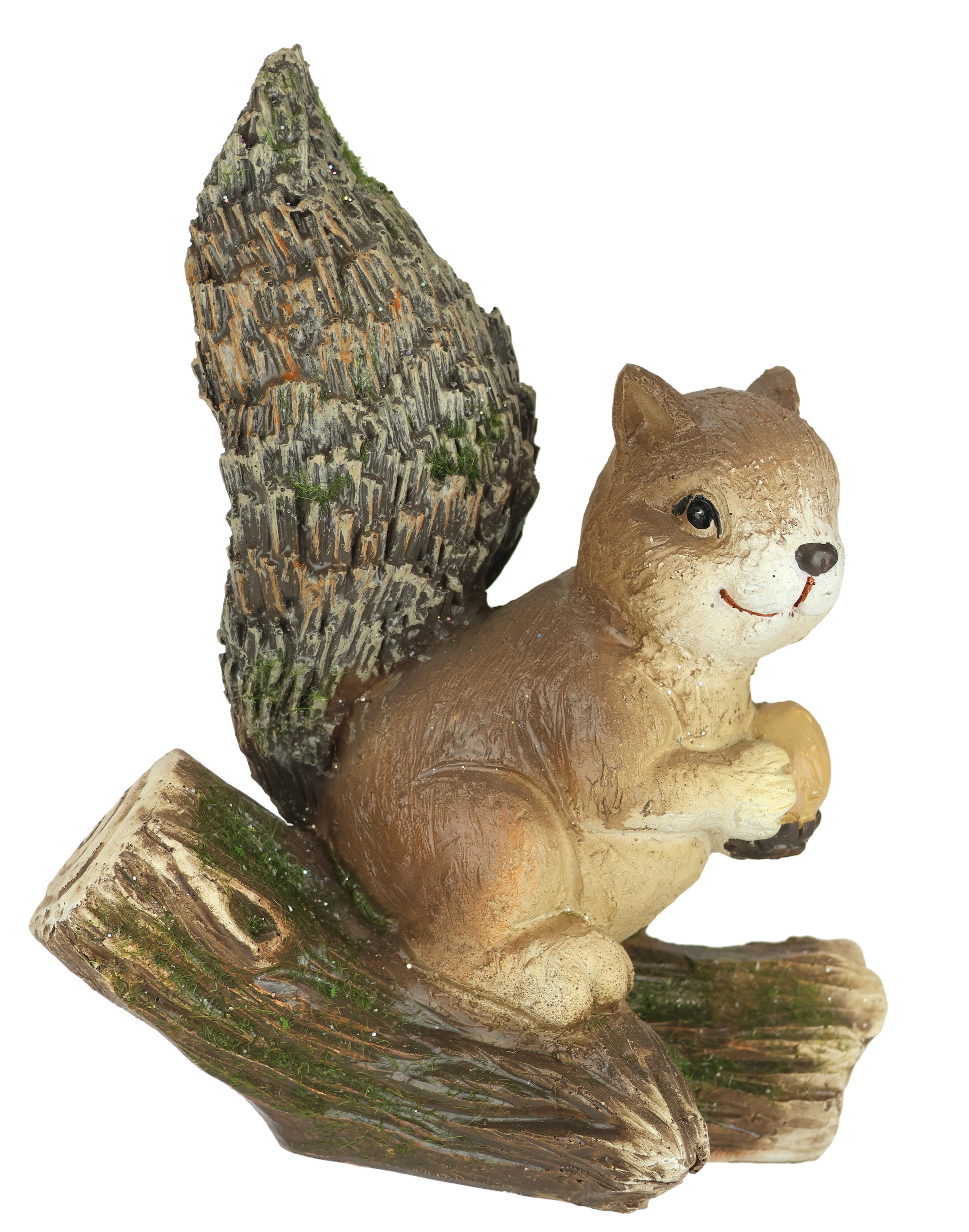 Image of I.GE.A. Dekofigur "Eichhörnchen auf Baumstamm" Tierfigur Gartendeko Herbstdeko Winterdeko Statue Tierfigur Skulptur