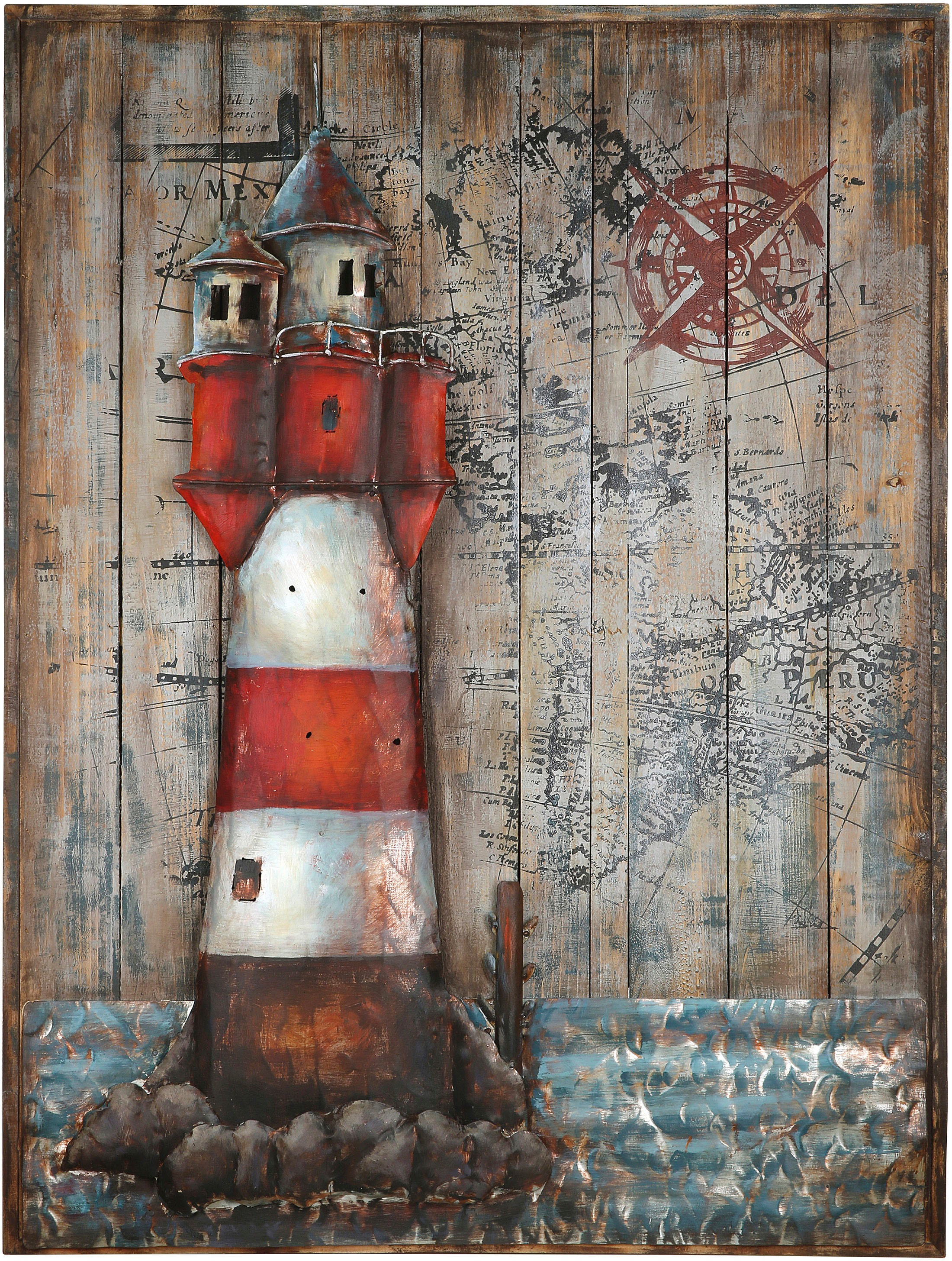 Image of GILDE GALLERY Metallbild »Kunstobjekt Leuchtturm«, Leuchtturm, (1 St.), handgearbeitet, 75x100 cm, aus Metall, 3D-Effekt, maritim, dekorativ im Wohnzimmer & Schlafzimmer bei Ackermann Versand Schweiz