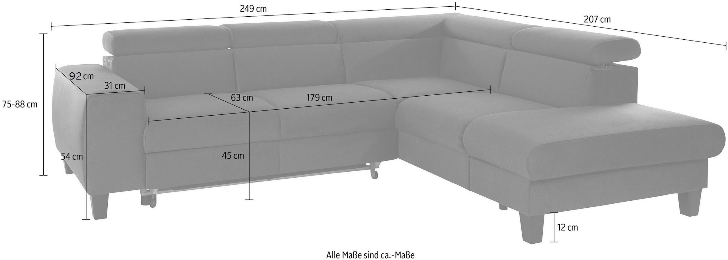 COTTA Canapé d'angle »Morven L-Form« wahlweise mit Bettfunktion, Bettkasten & Wireless-Charger