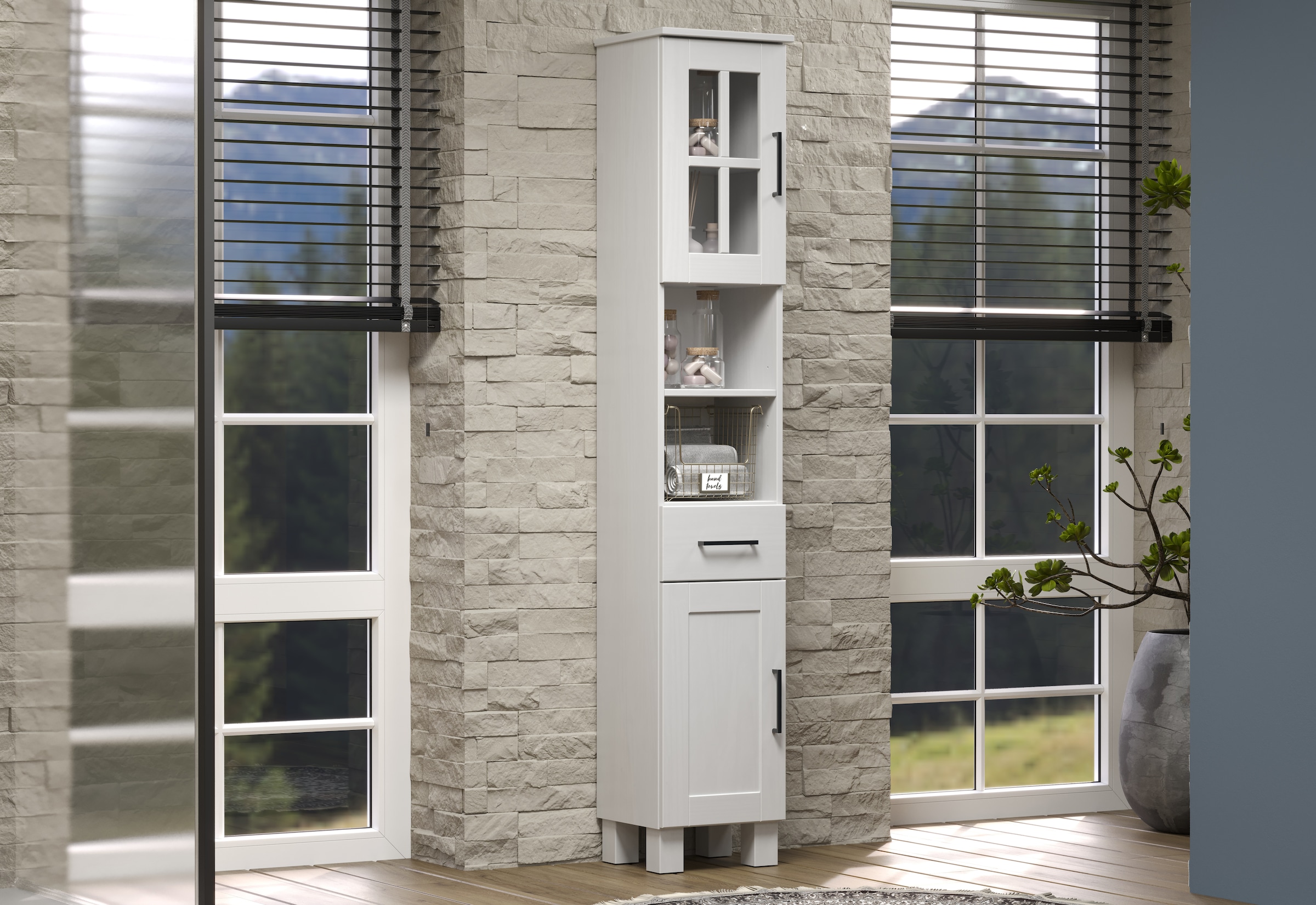 welltime Hochschrank »Ulea«, (1 St.), Badschrank aus Massivholz mit Schubkasten - Masse (B/T/H) 33/30/180 cm