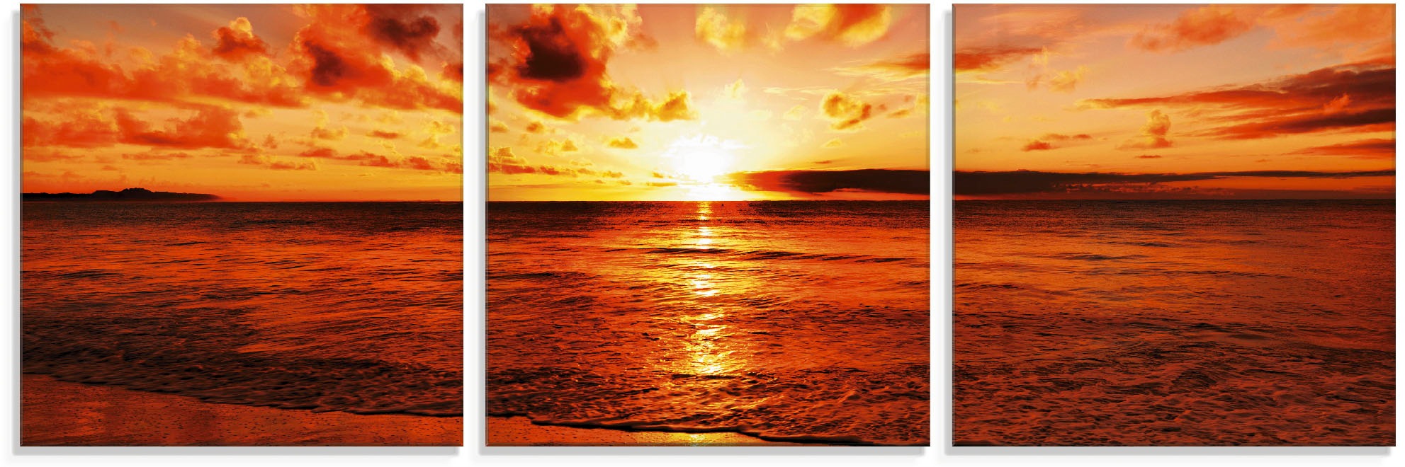 Image of Artland Glasbild »Schöner Sonnenuntergang Strand«, Gewässer, (3 St.) bei Ackermann Versand Schweiz