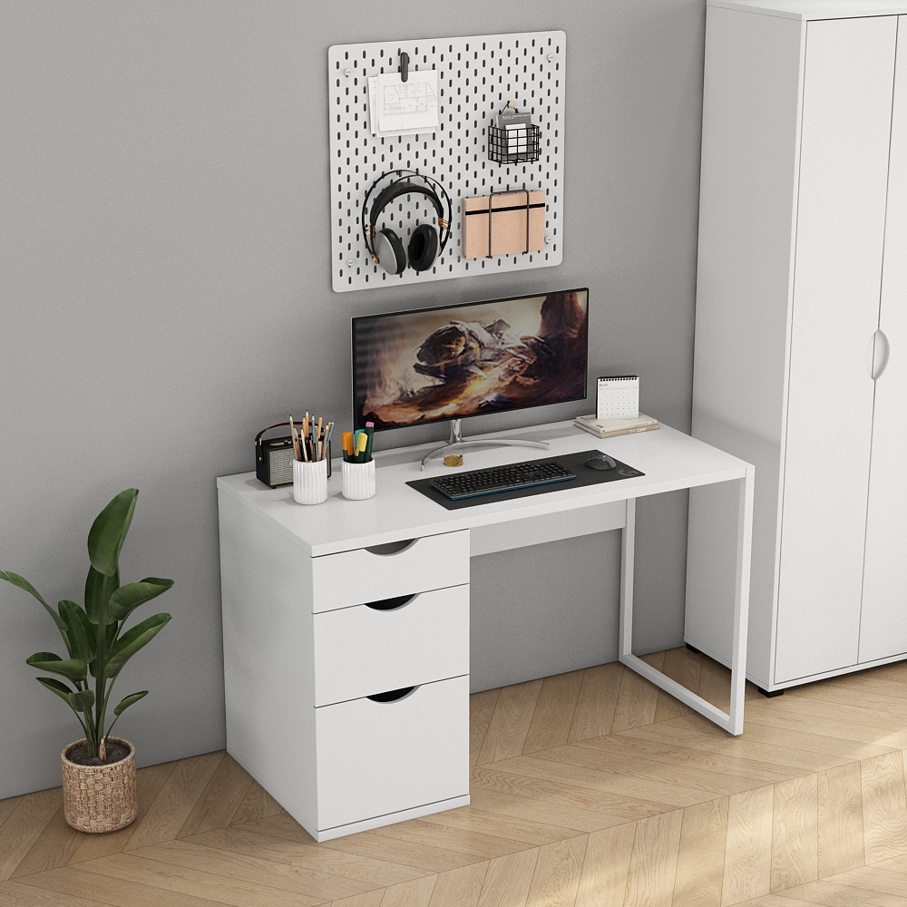 GOODproduct Schreibtisch Set,  mit Schubladen, im modernen skandinavischen Design, Breite 120 cm