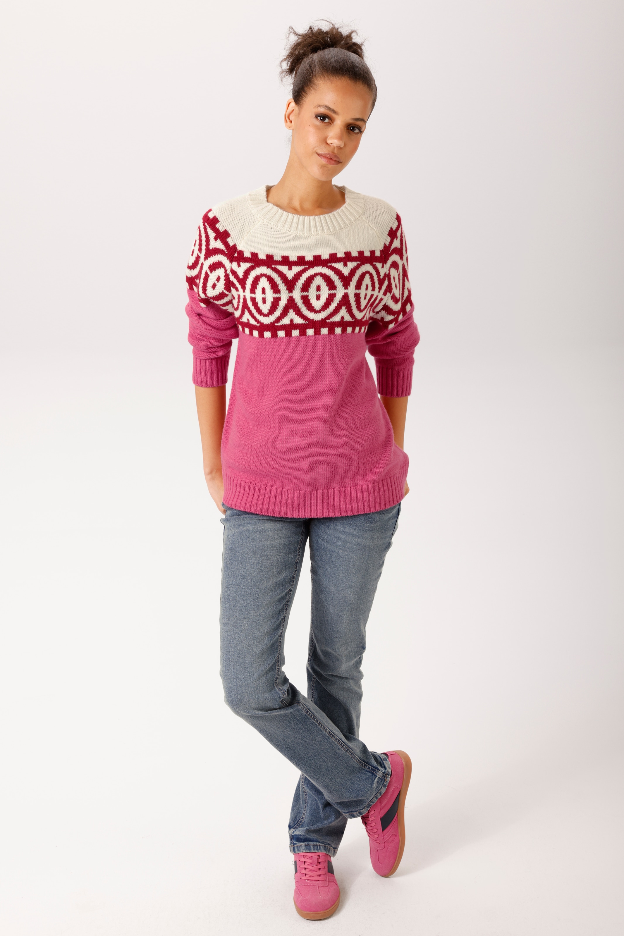 Aniston CASUAL Strickpullover mit grafischem Jacquard-Muster - NEUE KOLLEKTION