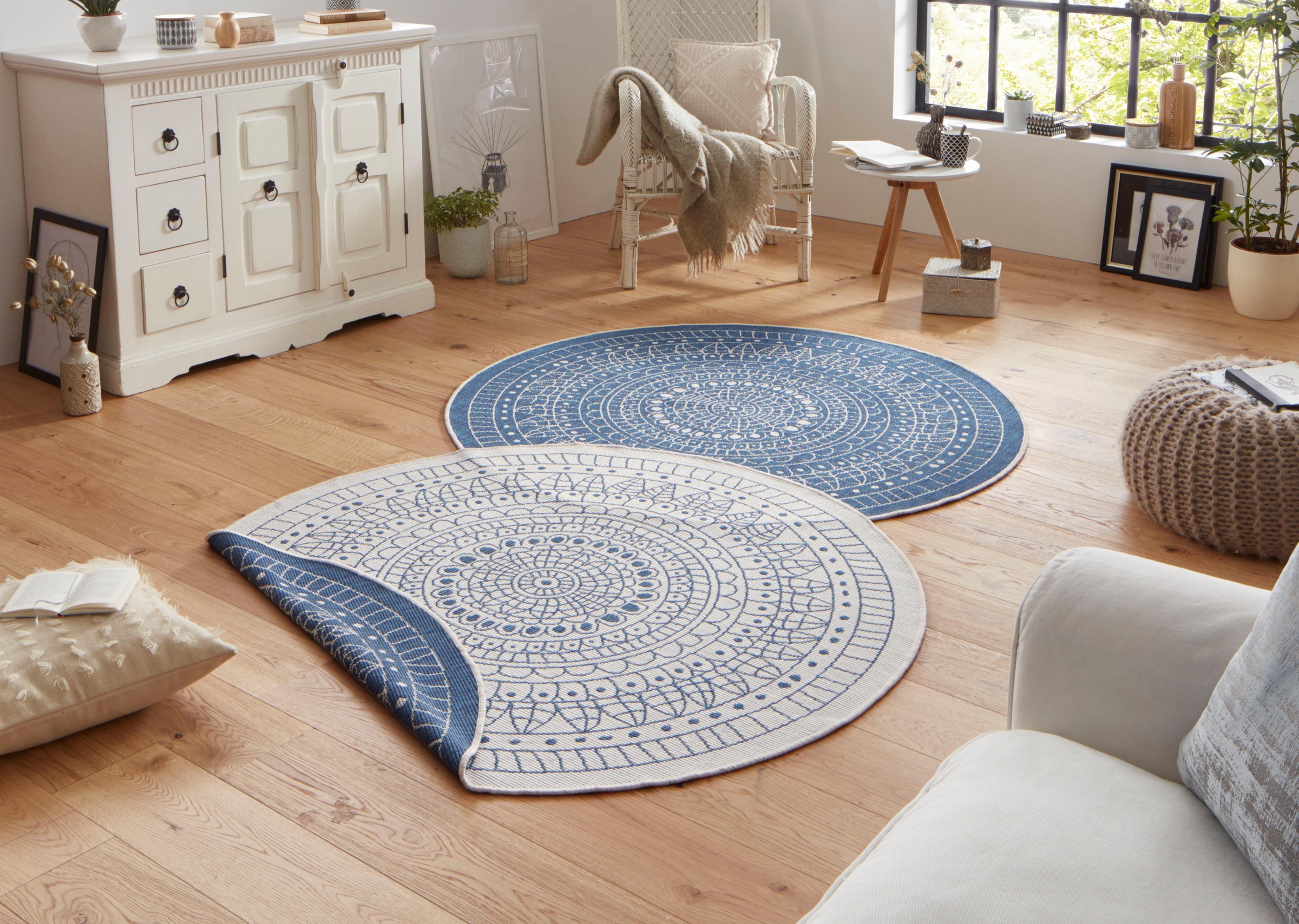NORTHRUGS Teppich »Porto Wendeteppich«, rund, 5 mm Höhe, In-& Outdoor, Wetterfest, Balkon, Garten, Wohnzimmer, Wasserfest