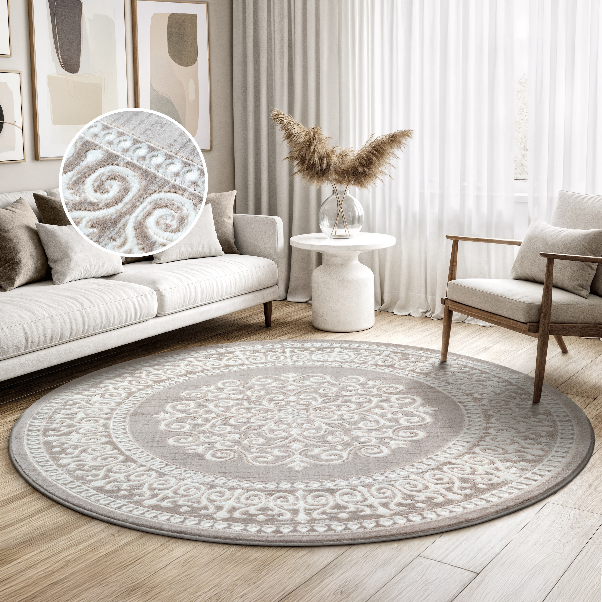 Image of Sanat Teppich "Harmony 3204, auch als Läufer und rund" rund 12 mm Höhe Wohnzimmer, Kurzflor, modern, Orient Optik, Schlafzimmer