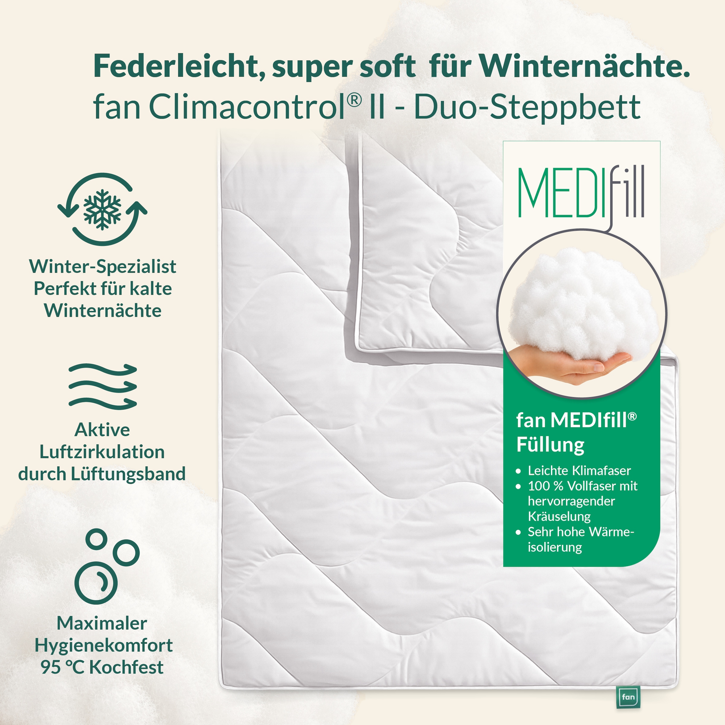 fan Microfaserbettdecke »Climacontrol® II, Bettdecken für den Winter, Made in Germany« warm Füllung 100% Polyester 1 Stk. tlg. Bettdecke 135x200 cm, 155x220 cm und weiteren Grössen, Decke
