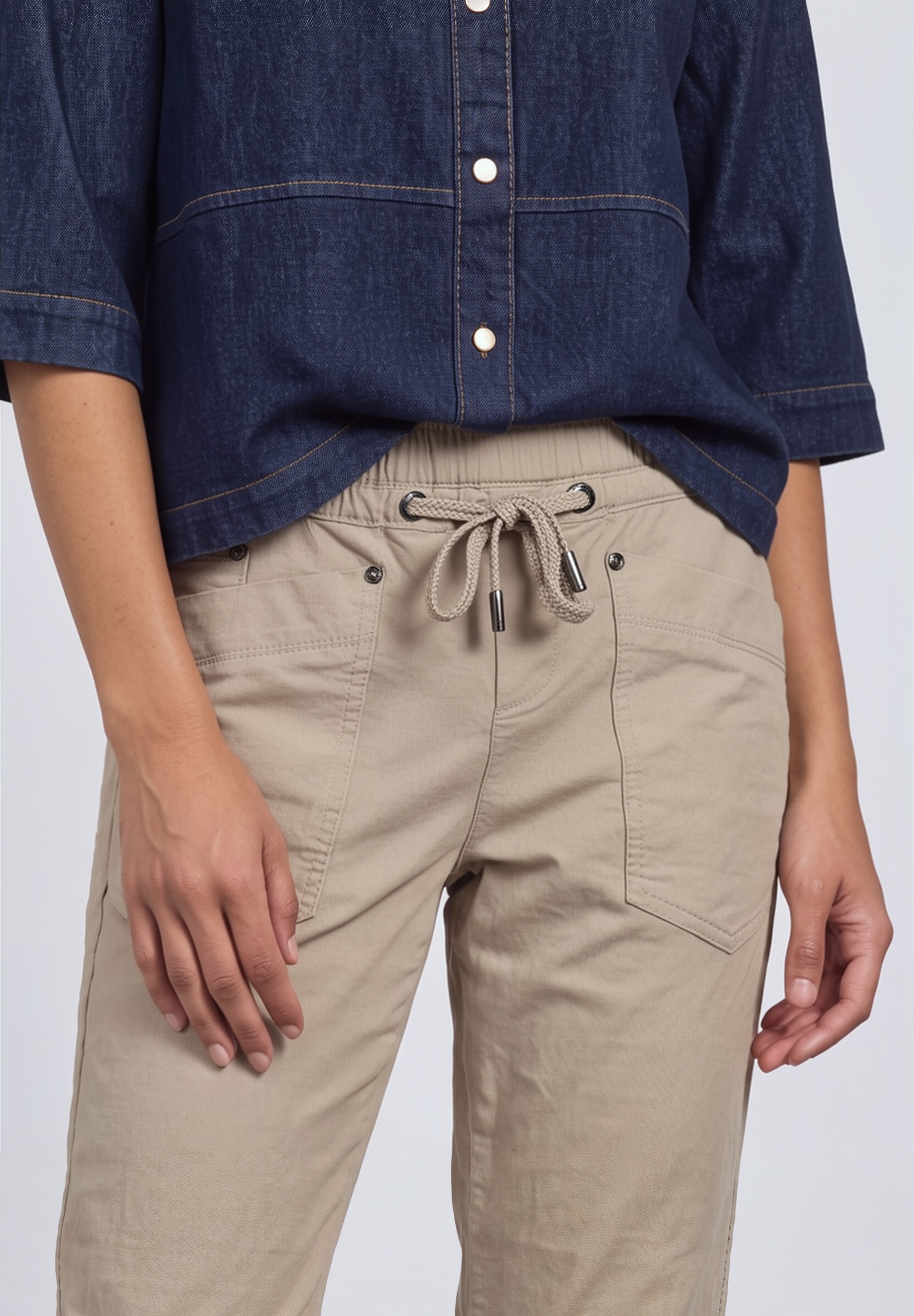 STREET ONE Pantalon en velours côtelé  Coupe loose avec ceinture élastique, longueur 7/8