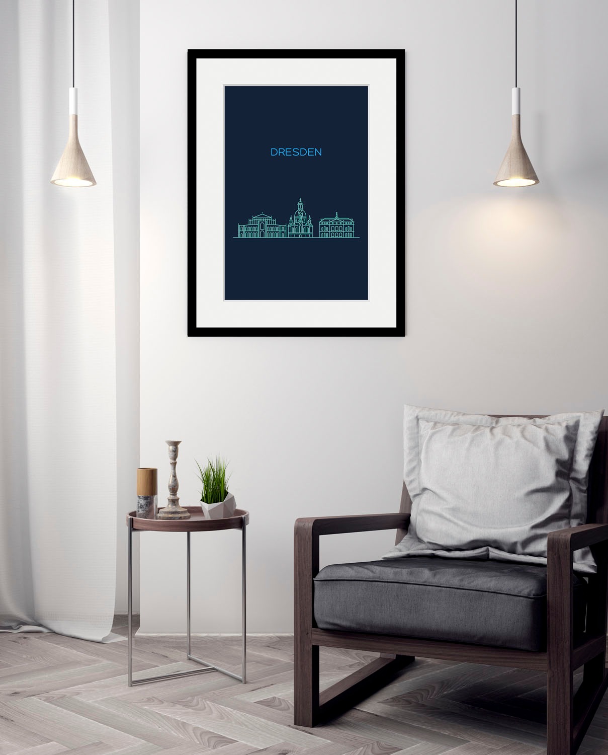 Image of queence Bild "Dresden Sightseeing" Deutschland Dresden Schriftzug Stadt Städte 1 Stk. tlg. HD Premium Poster-Druck inkl. Holzrahmen