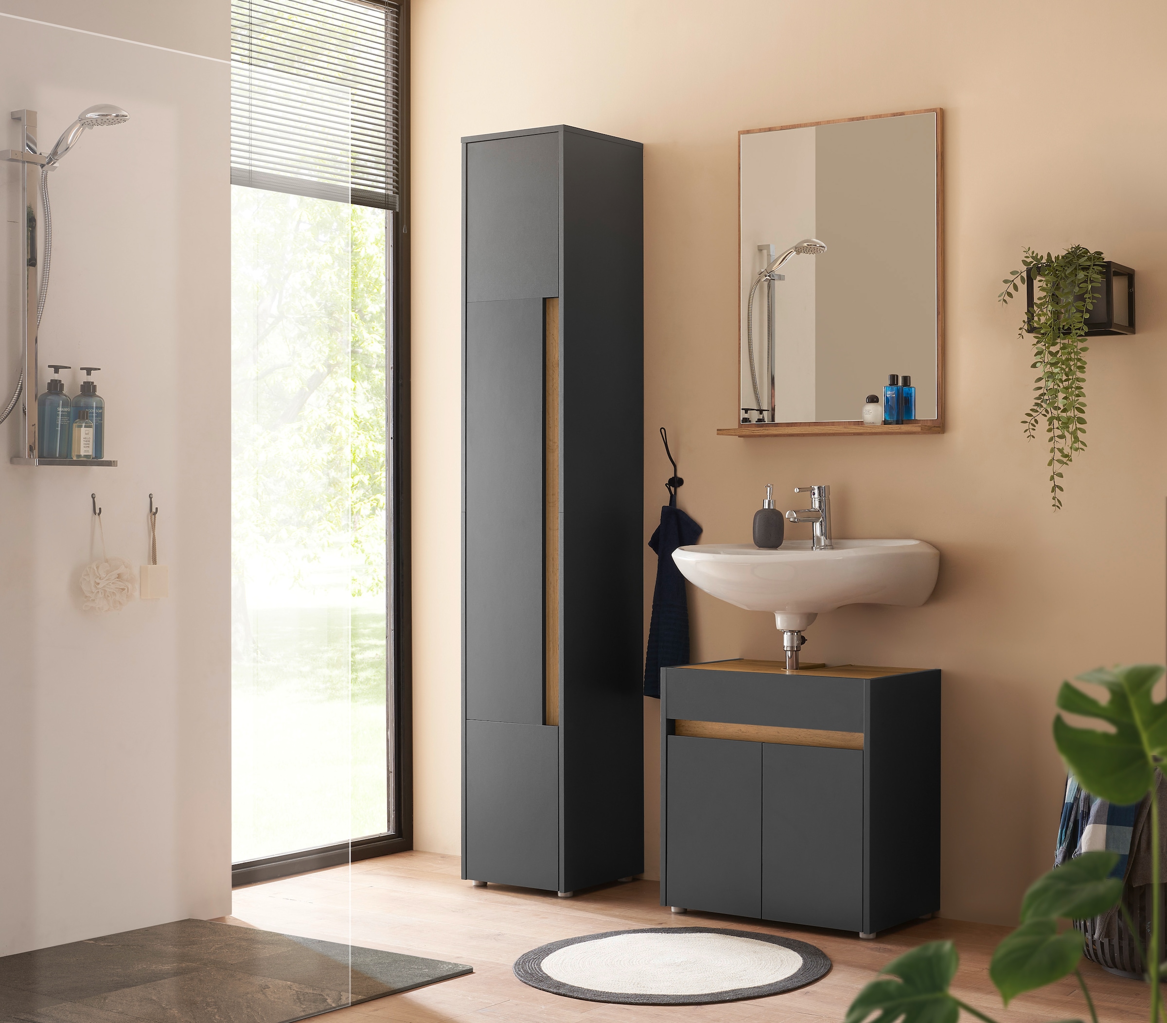 INOSIGN Waschbeckenunterschrank »CITY/GIRON, Waschtisch mit Griffmulde, Badschrank in zeitlosem Design«, in den Farben Weiss und Anthrazit verfügbar, viel Stauraum
