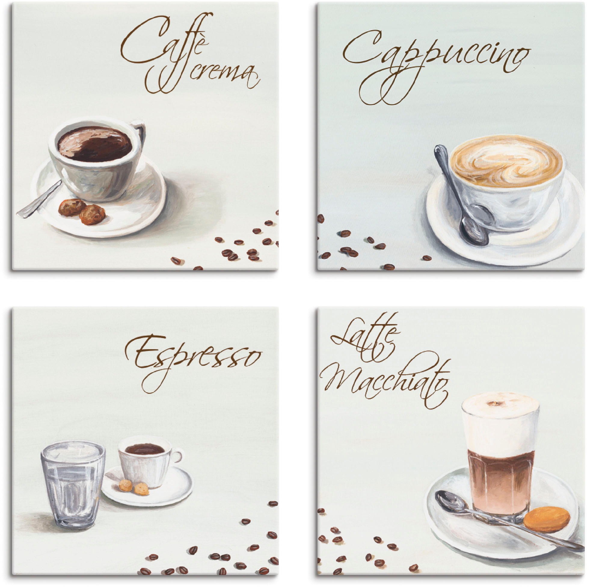 Image of Artland Leinwandbild "Cappuccino Espresso Latte Macchiato" Getränke 4 Stk. tlg. 4er Set, verschiedene Grössen
