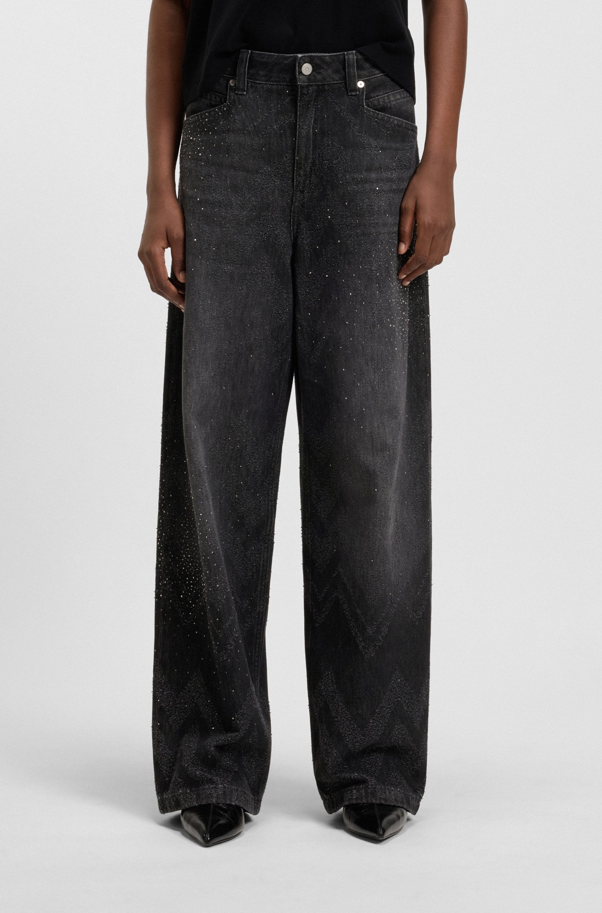 Image of BOSS ORANGE Weite Jeans "Slouchy Premium Damenmode" Wide-Leg-Fit, Mid Rise, Glitzerdetails