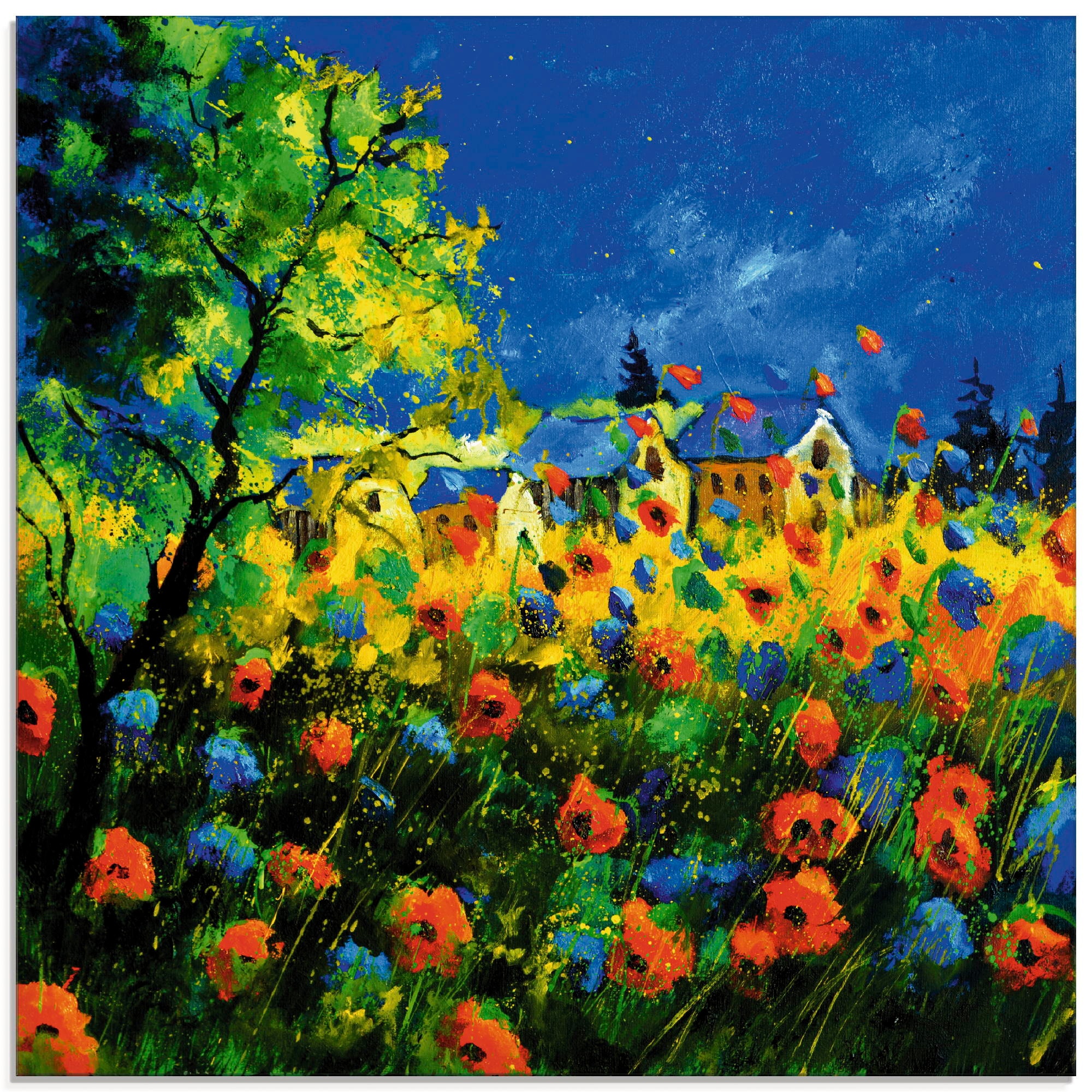 und in Grössen Mohnblumen«, kaufen (1 bequem »Blaue rote St.), Blumen, Artland verschiedenen Glasbild