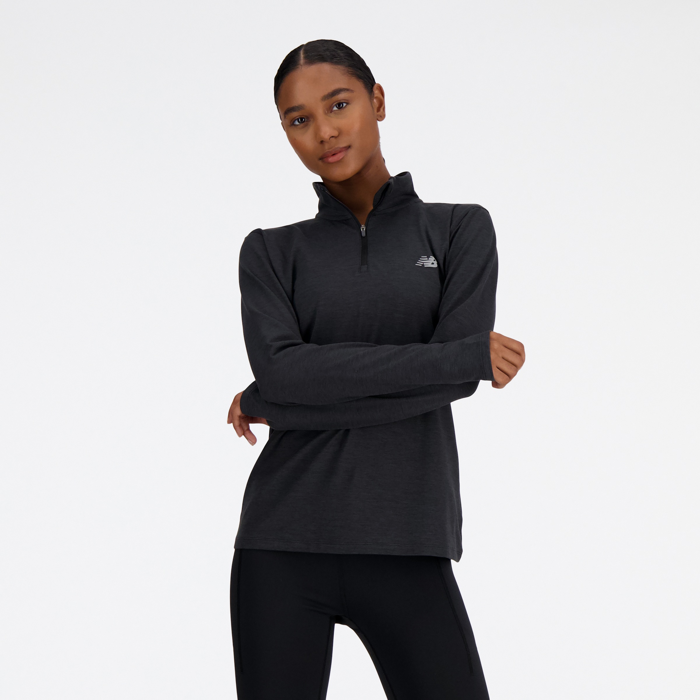 Image of New Balance Laufshirt "SPORT ESSENTIALS SPACE DYE 1/4 ZIP" mit 1/4 Reissverschluss, hochschliessender Kragen