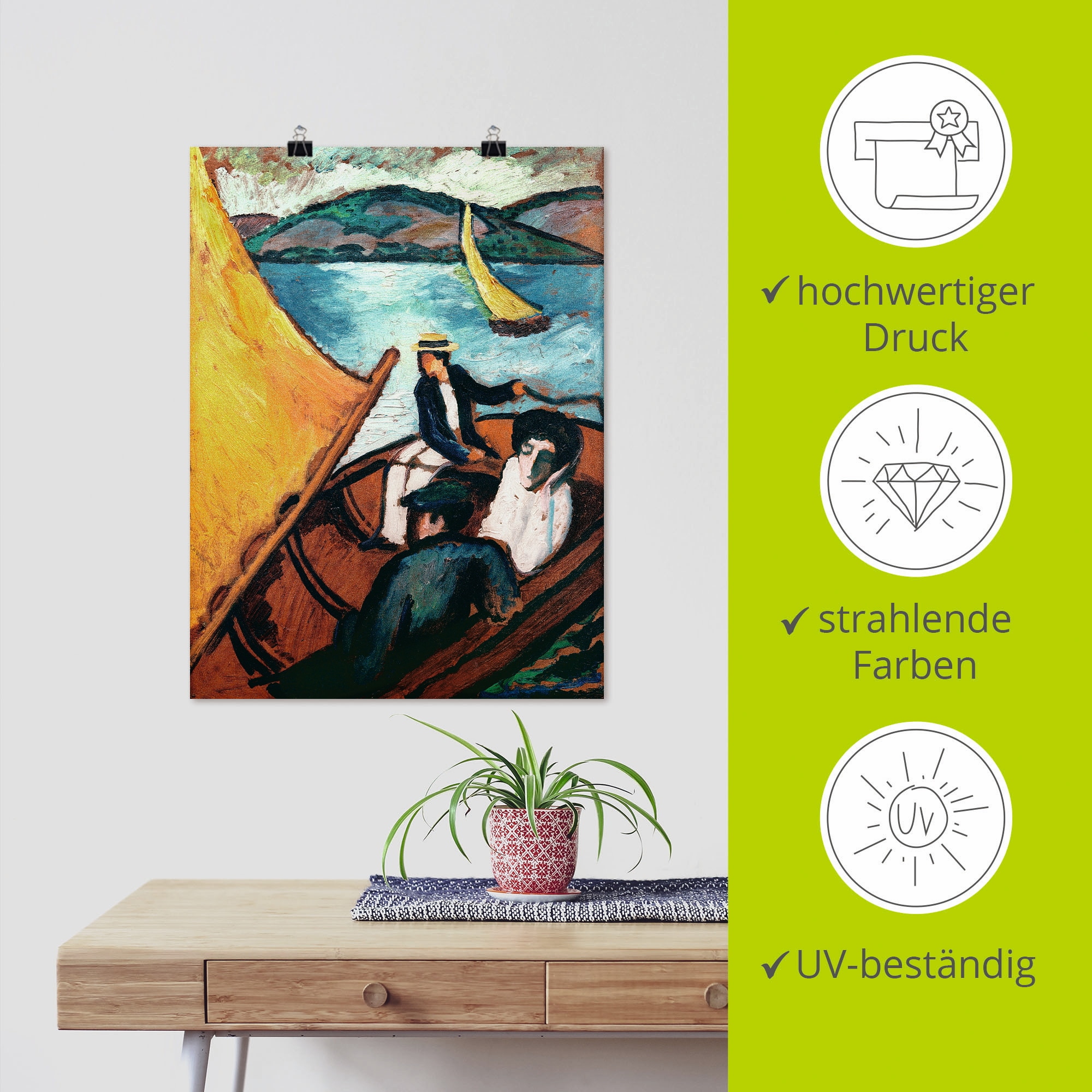 Artland Kunstdruck »Segelboot, Tegernsee«, Gruppen & Familien, (1 St.), als Leinwandbild, Wandaufkleber oder Poster in versch. Grössen