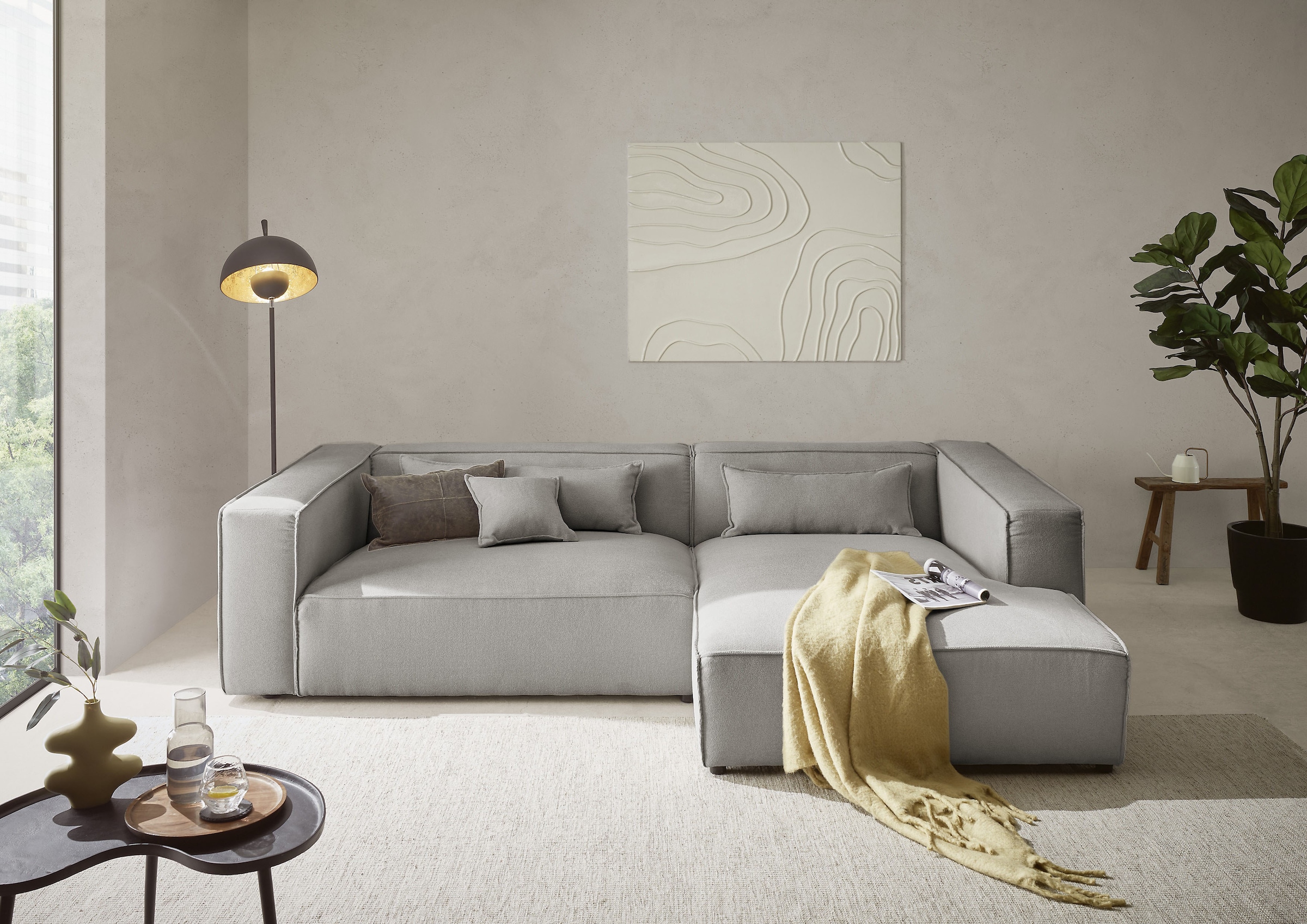 LeGer Home by Lena Gercke Ecksofa »PIARA XXL Strukturstoff, Big-Sofa, L-Form« wahlweise Ottomane rechts/links, Kedernaht, extra tiefe Sitzfläche