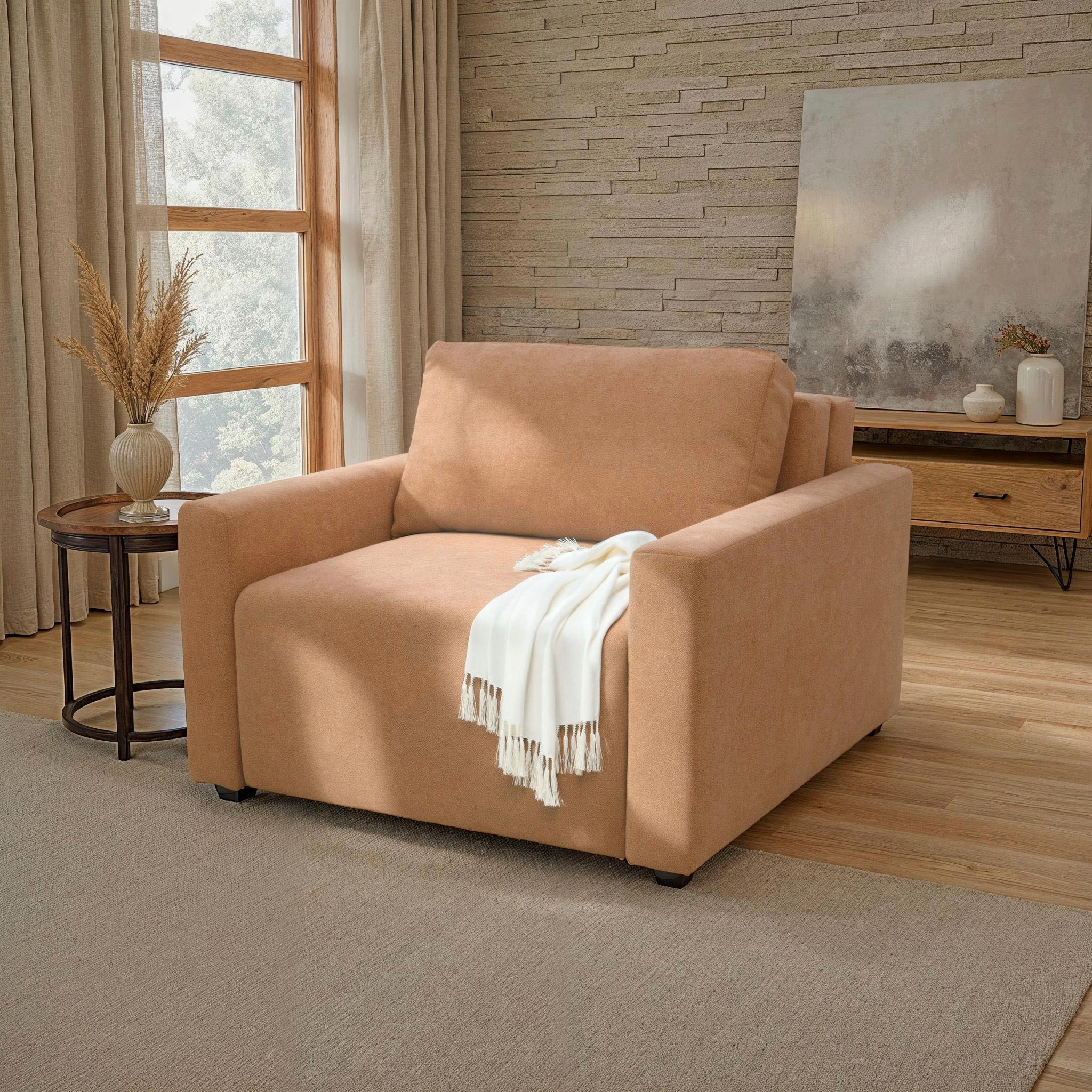 DOMO collection Sessel »Sintra ausklappbar zur Schlaffunktion, mit Rückenkissen« Feinstruktur, lachs