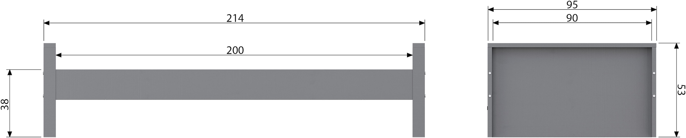 WOOOD Bettgestell »Morris FSC®-Kiefernholz bandsägerauh,H 53 x B 214 x T 95 cm« Matratzenmass 90x200 cm, einfach zu montierbar, Schublade optional