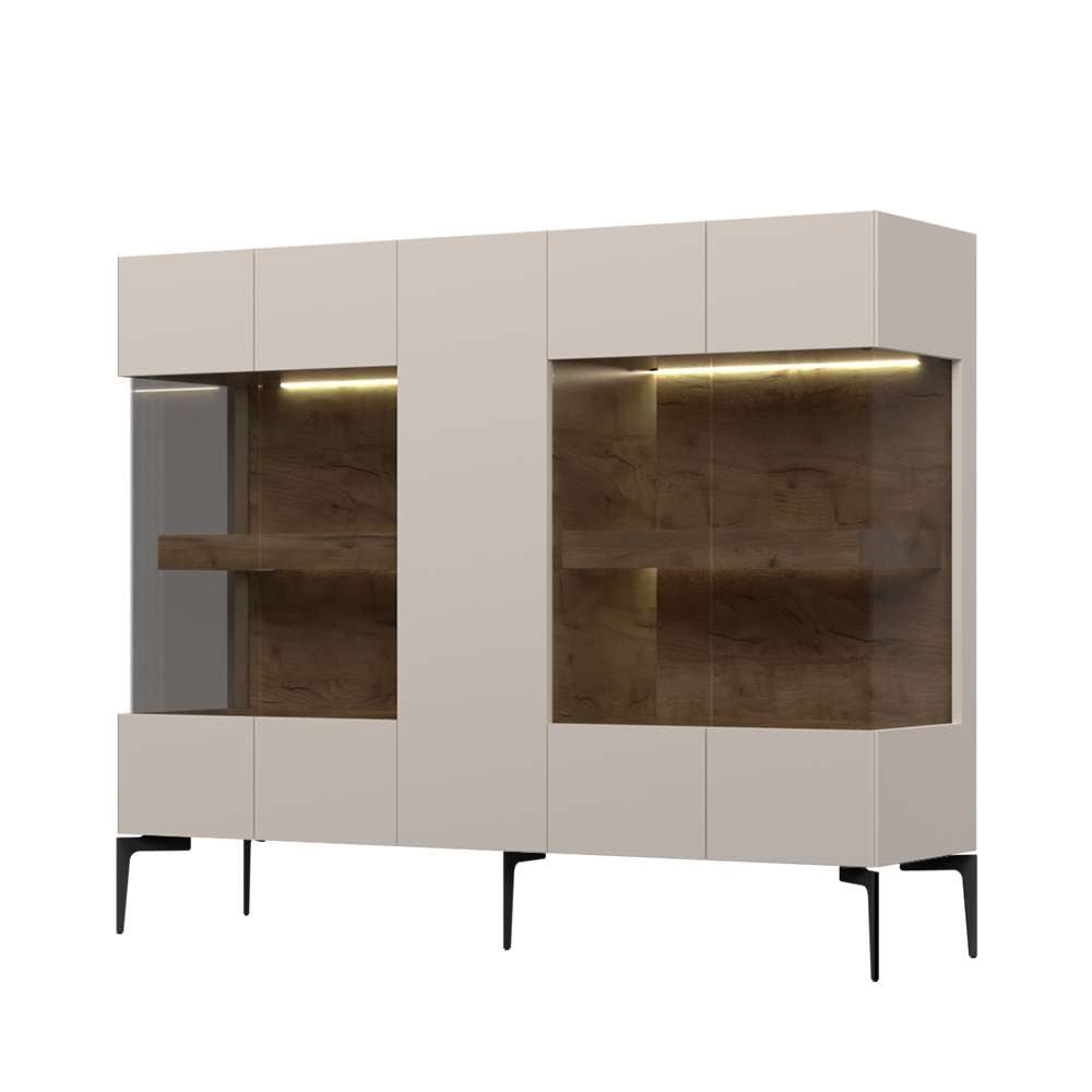 GOODproduct Highboard »Sky45 Kommode mit Glastüren, Höhe 142 cm« Vitrine, Lackiert mit wasserbasiertem UV-Lack
