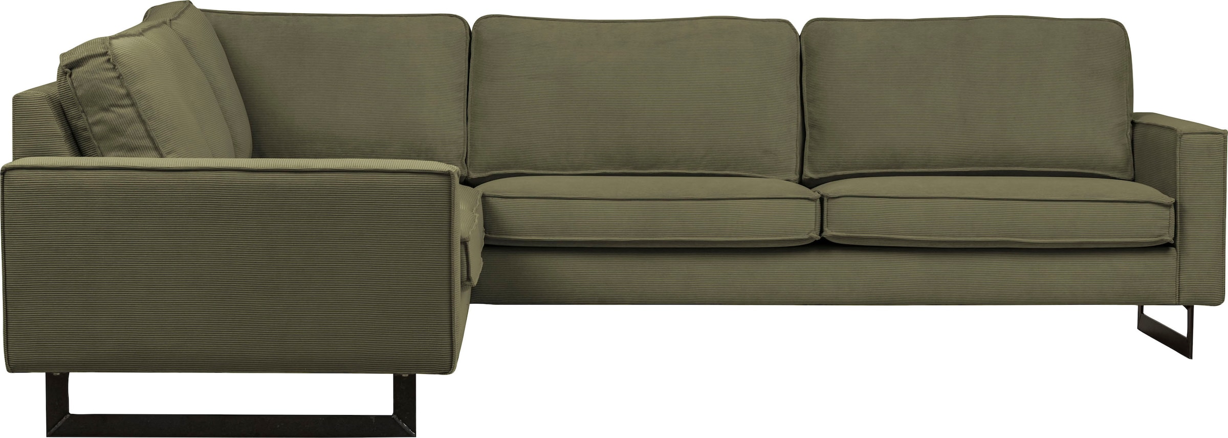 Places of Style Ecksofa »Pinto, XXL, 250/290 cm, langer Schenkel, Ottomane«, Cord, Chenille, Lederoptik, mit Keder, Metallfüsse, Wellenunterfederung