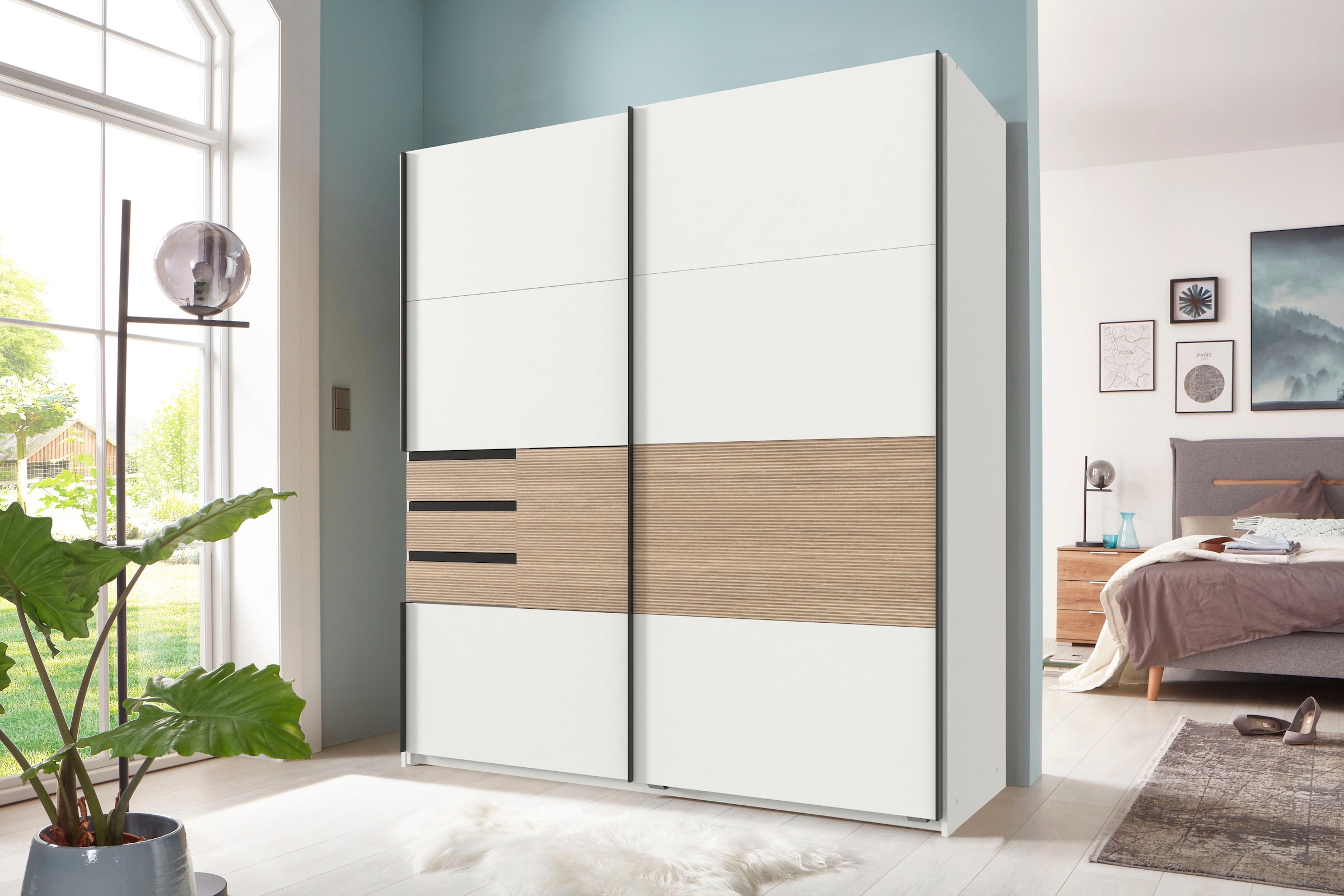 Wimex Armoire à portes coulissantes »Bremen in der Breite 180cm, wahlweise mit Spiegel« avec aspect multiplex moderne, tiroirs inclus
