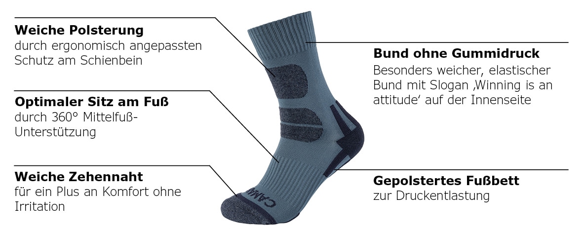 Camano Chaussettes de randonnée »Function« 4 Paar,  mit Fussgewölbe-Stütze