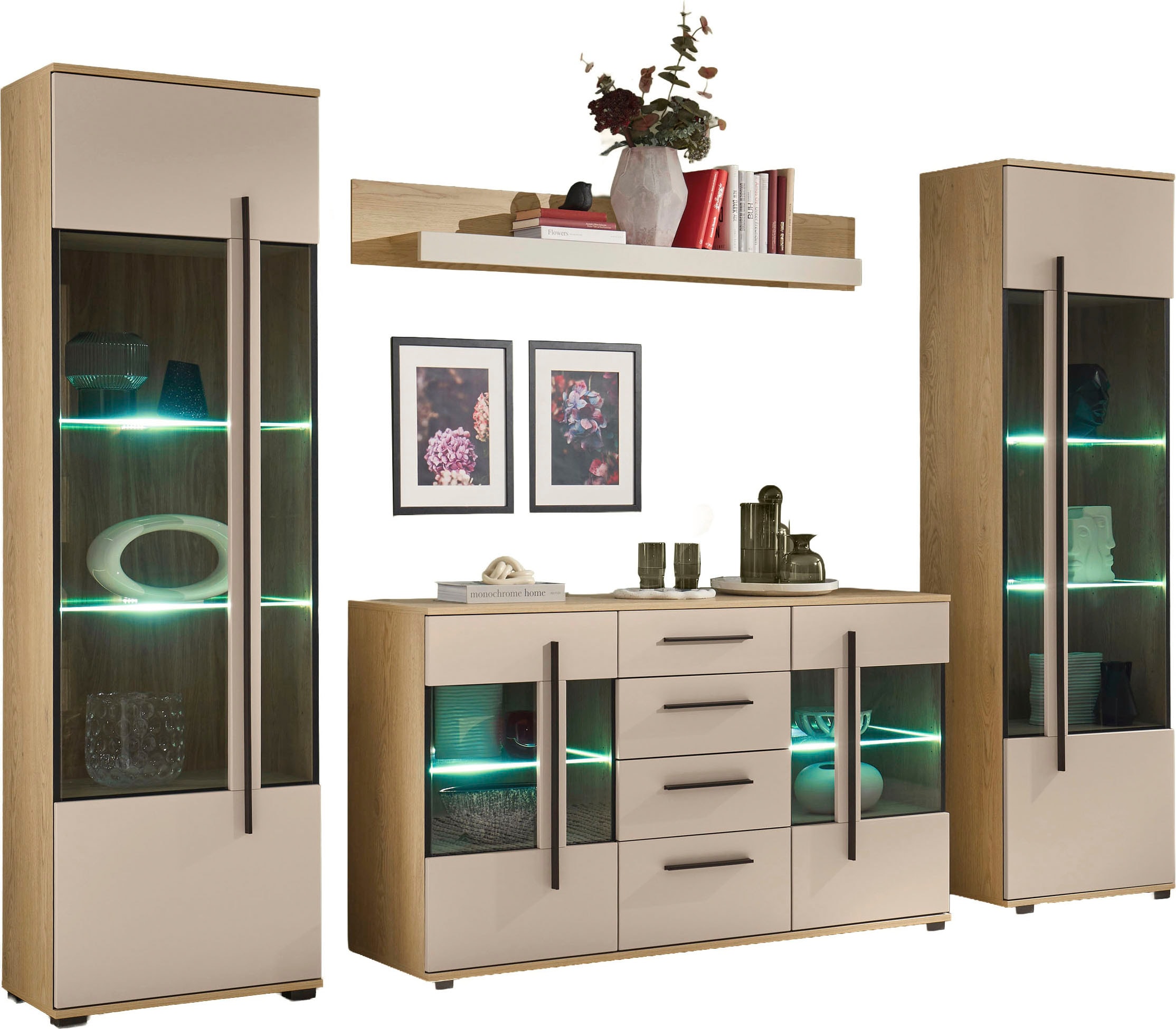 Home affaire Meuble mural »Cantara, Anbauwand, Wohnzimmer-Set, in Eiche Evoke, Weiss oder Kaschmir« Ensemble, 4 cuis tlg.
