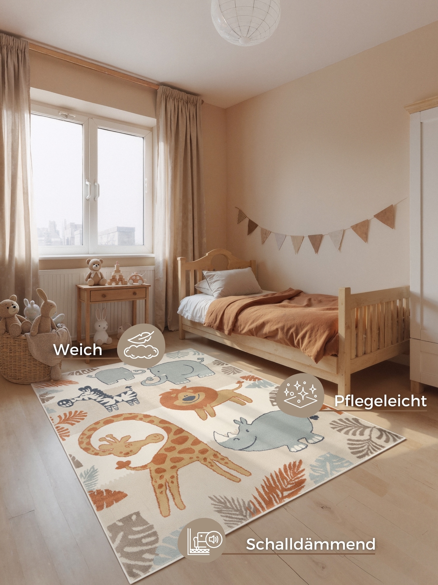HANSE Home Tapis pour enfants »Savanna« Rectangulaire 10 mm Höhe Pflegeleicht, Weich, Kinderzimmer, Spielteppich, Spielunterlage