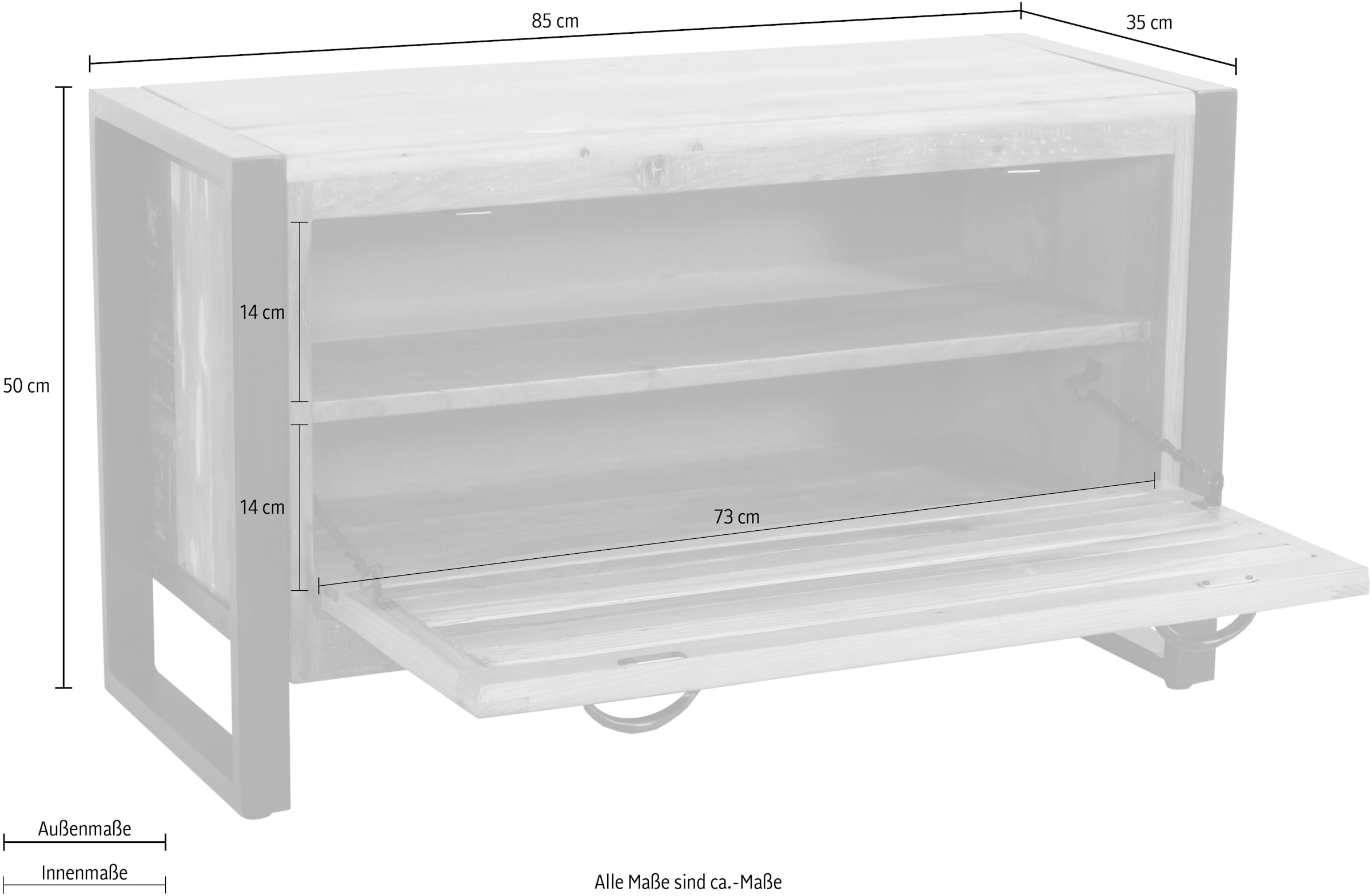 SIT Schuhschrank »Procida aus Altholz – bunte Lamellenfront – 1 Klappe« Für ca. 6 Paar Schuhe mit bunter Lamellenfront und Metallrahmen