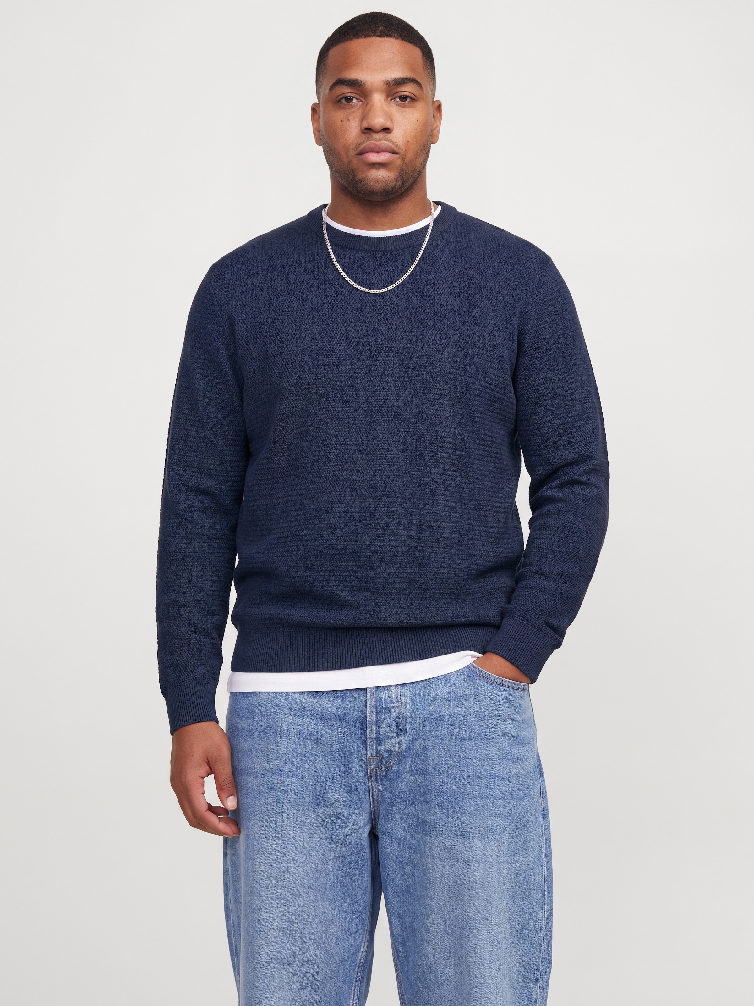Image of Jack & Jones PlusSize Rundhalspullover "JJERYDER KNIT CREW NECK SN PLS" Baumwolle, normal geschnitten