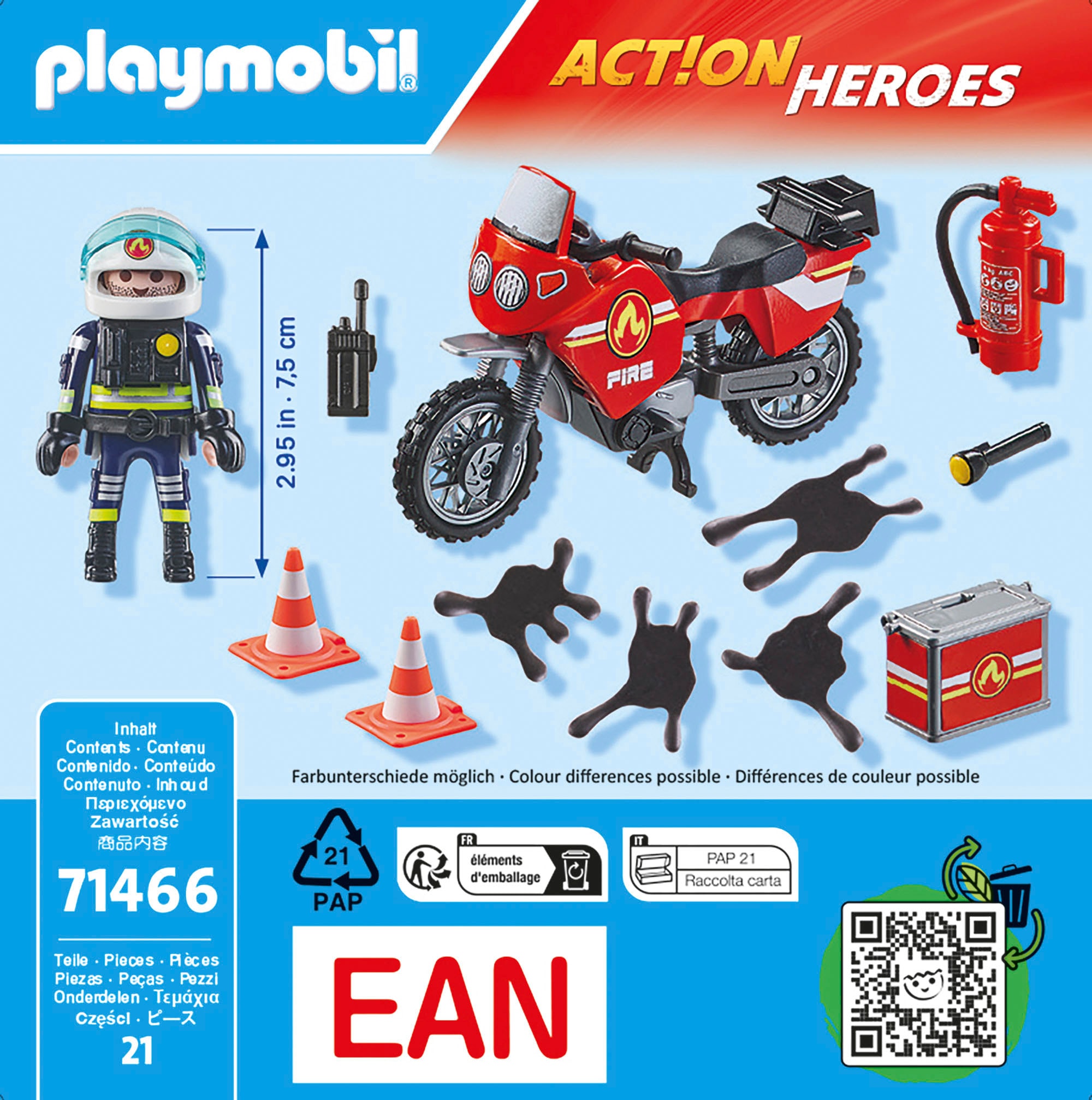 Playmobil® Konstruktions-Spielset »Feuerwehrmotorrad am Unfallort (71466), Action Heroes« Made in Europe