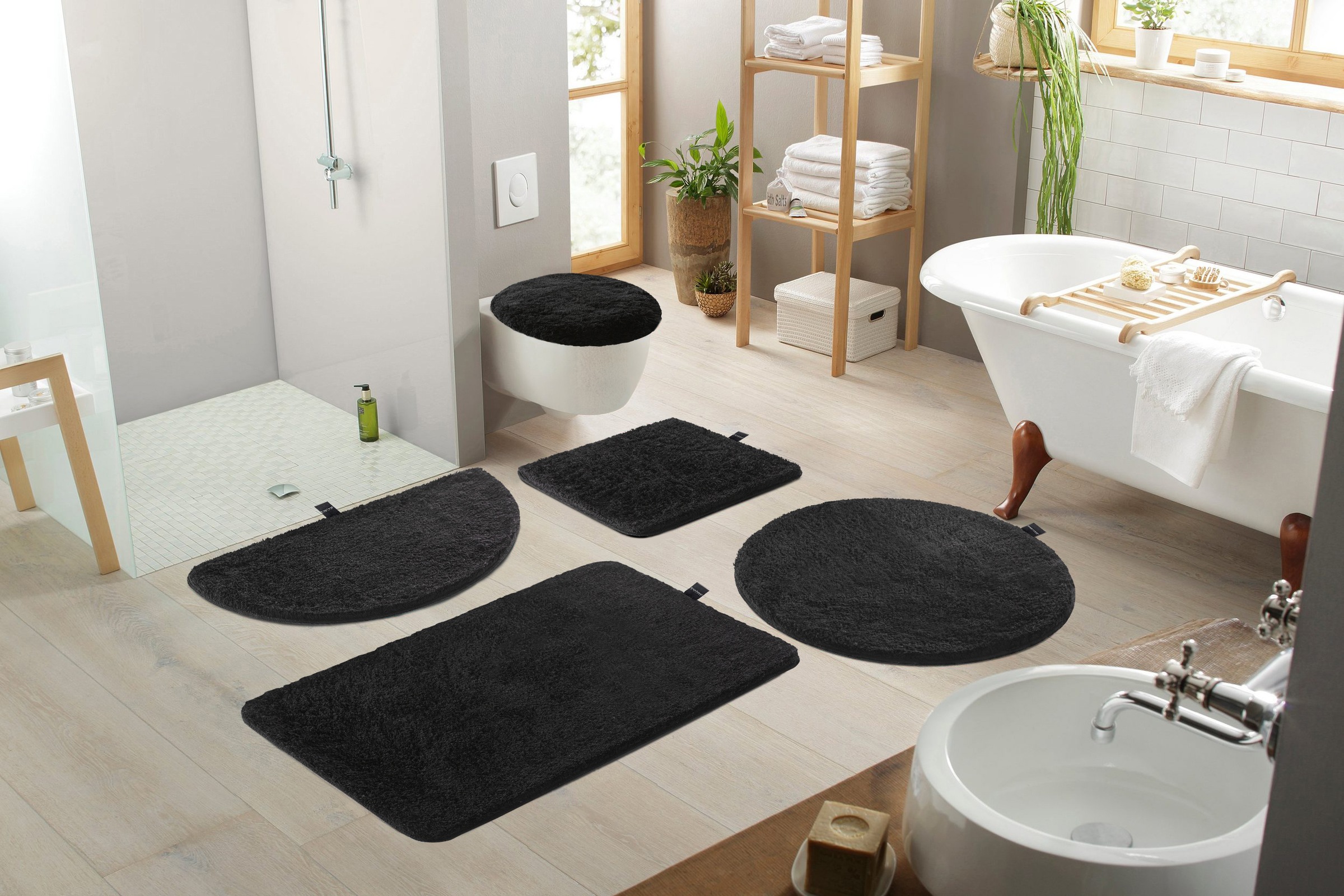Bruno Banani Badematte »Lana, Badvorleger, Badezimmer Teppich«, rutschhemmend beschichtet, fussbodenheizungsgeeignet-schnell trocknend-strapazierfähig, Badteppich, Badematten, unifarben, auch als 3 teiliges Set & rund