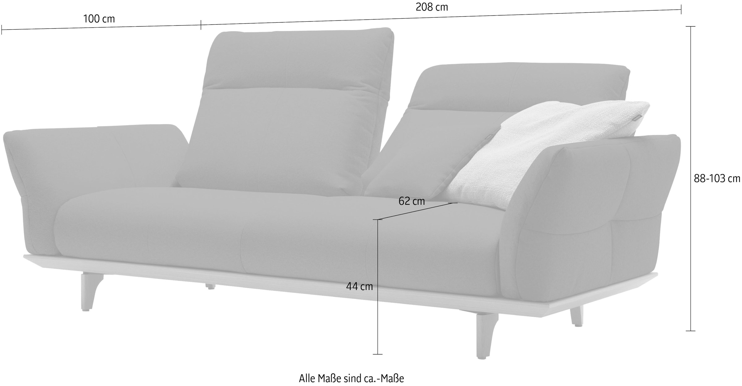 Creation BY ROLF BENZ 3-places »CR.460, Designsofa mit verstellbarer Rückenlehne, extra bequem,« socle en chêne, pieds en chêne naturel, largeur 208 cm