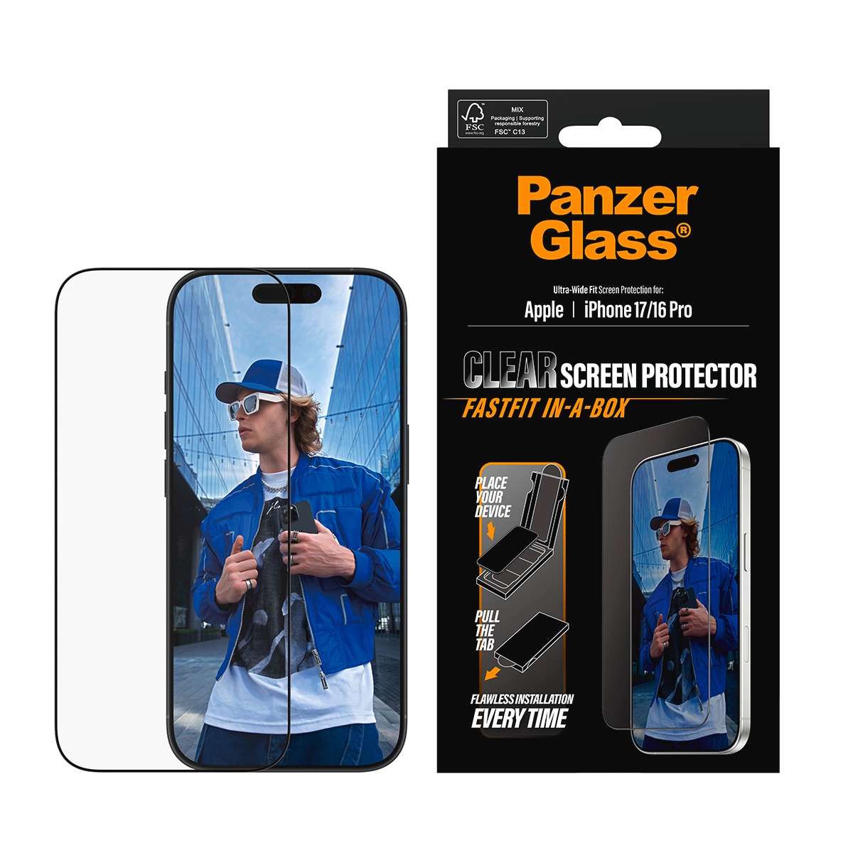 Image of CARE by PanzerGlass Displayschutzglas "Ultra-Wide Fit Screen Protector FASTFIT IN-A-BOX" für Apple iPhone 17 Displayschutzfolie, Schutzfolie, Bildschirmschutz, kratz- & stossfest