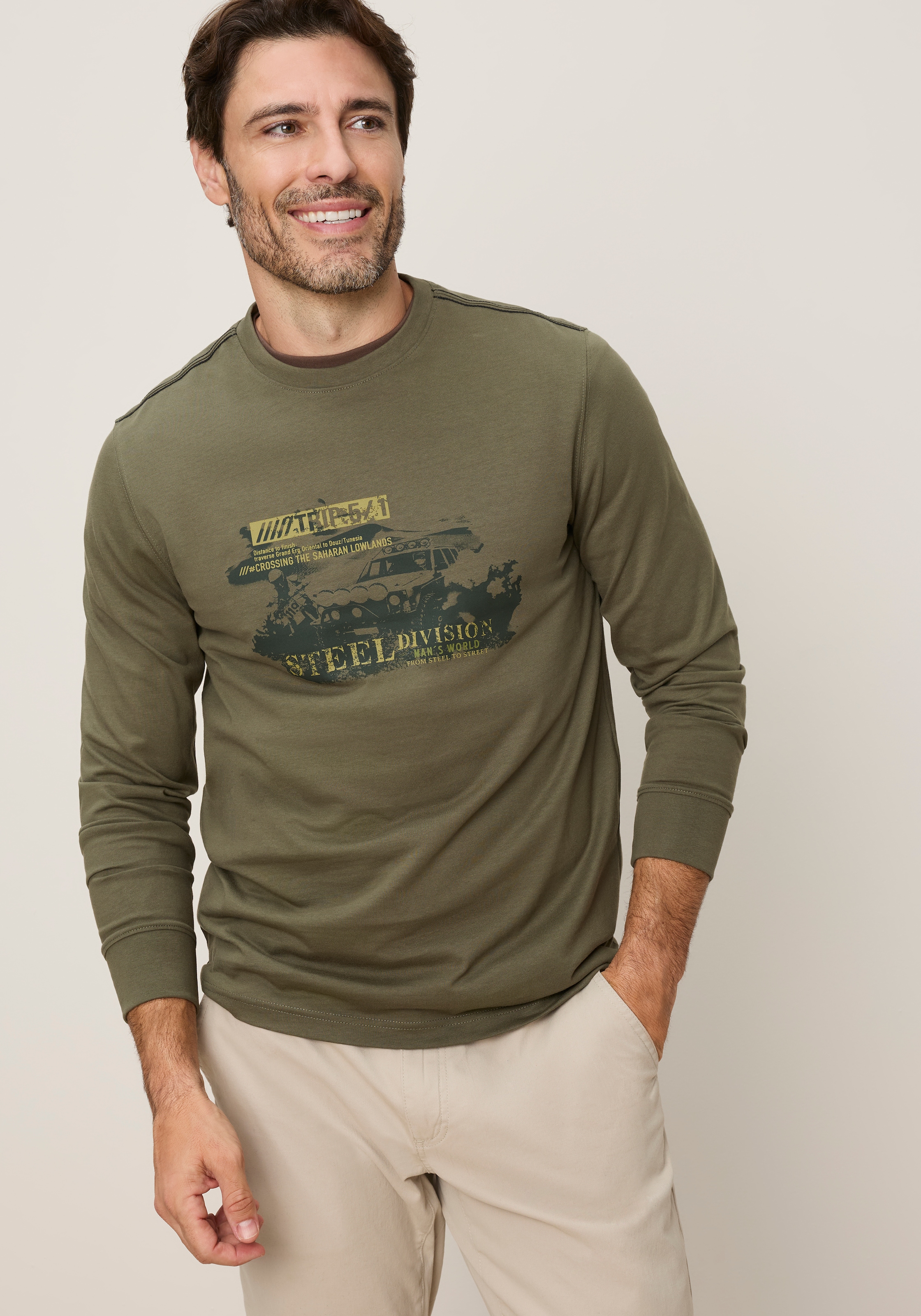 Man's World Rundhalsshirt normale Passform, mit Langarm, mit Print, für Alltag und Freizeit