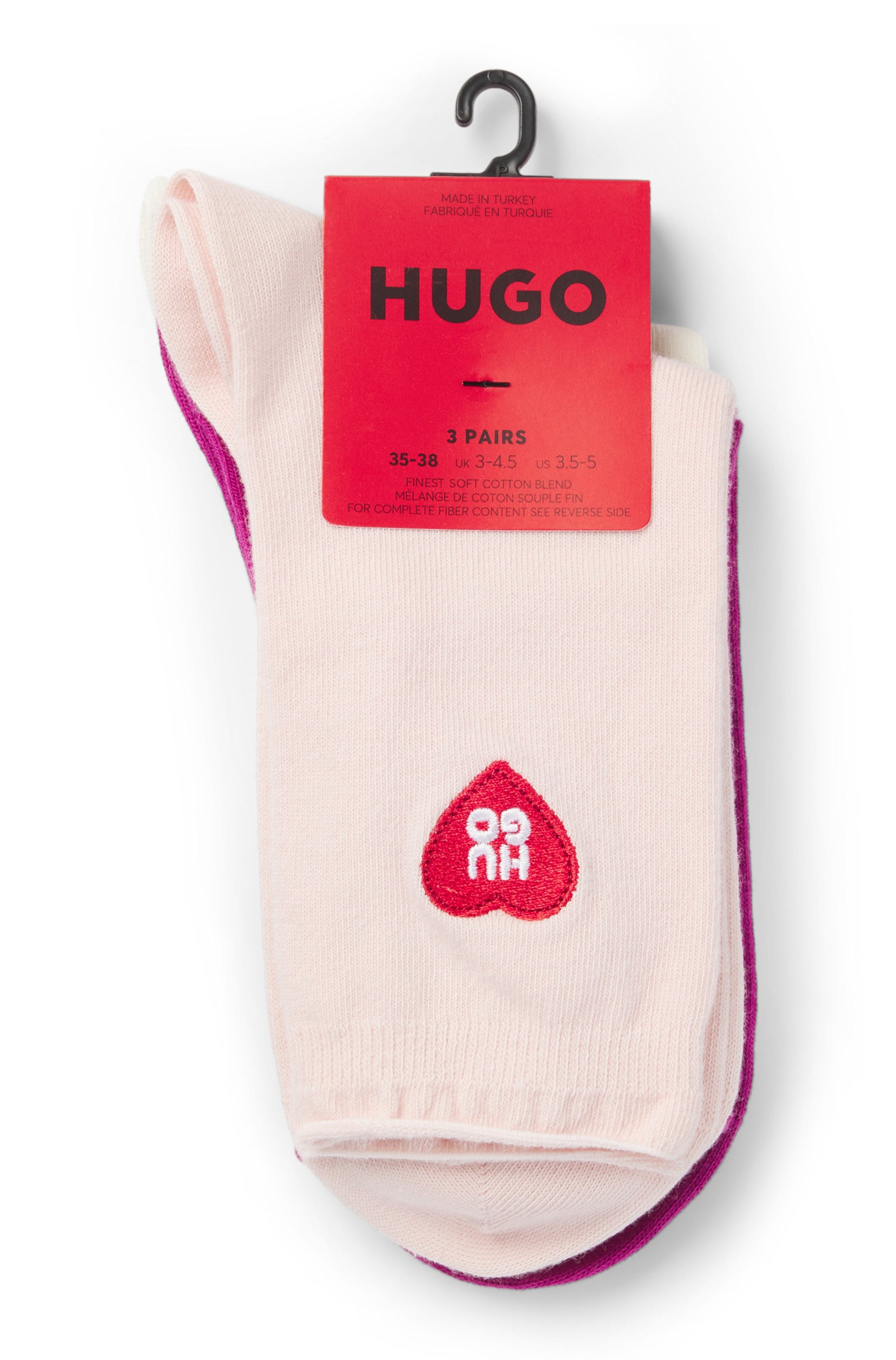 HUGO Underwear Chaussettes courtes »3P SH HEART CC W« mit Logo-Details, Verstärkung: Zehen- und Fersenpartie