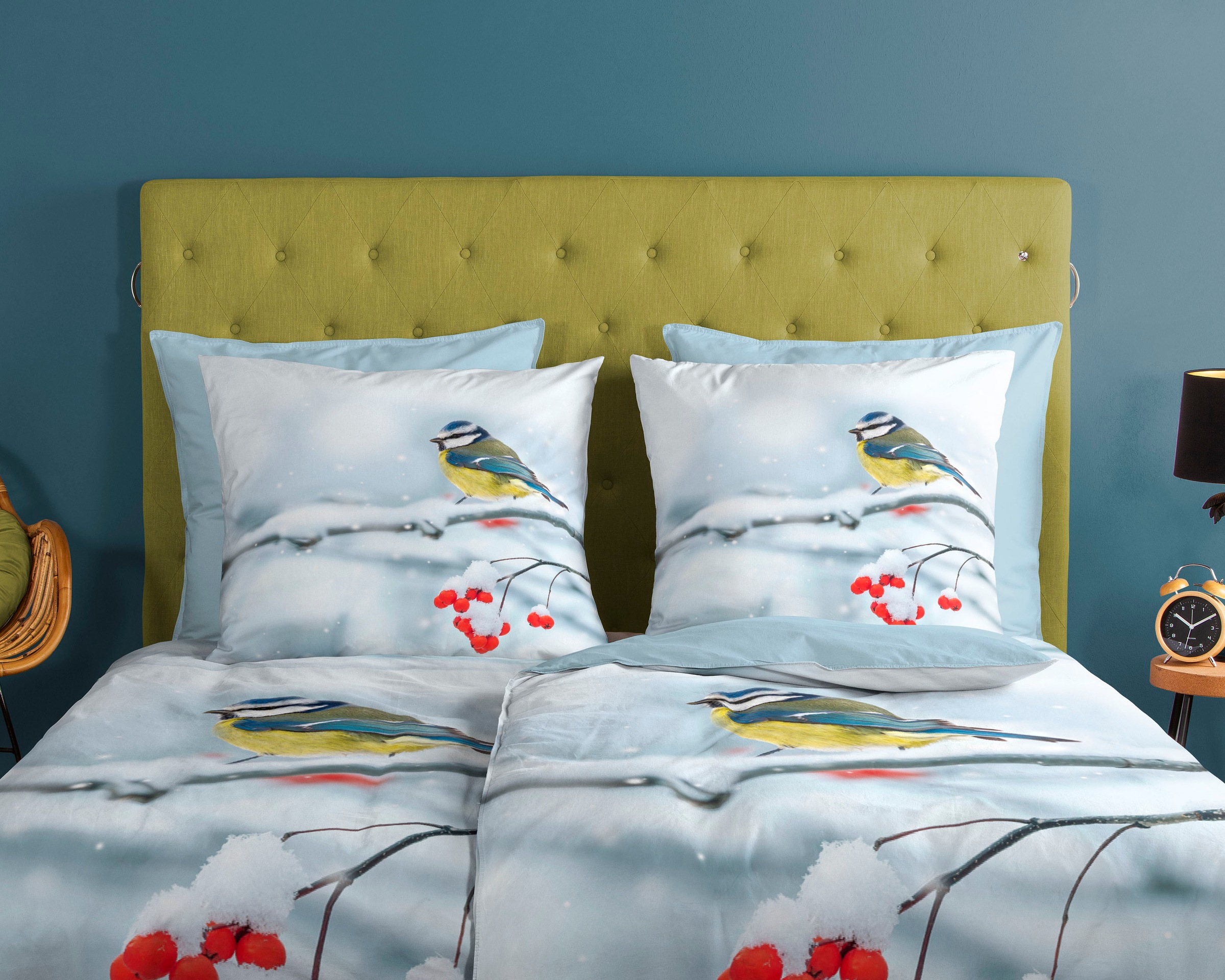 good morning Wendebettwäsche »Crisp«, 100% Baumwolle, 135x200, Reissverschluss, Wendeoptik, Vogel, Winter