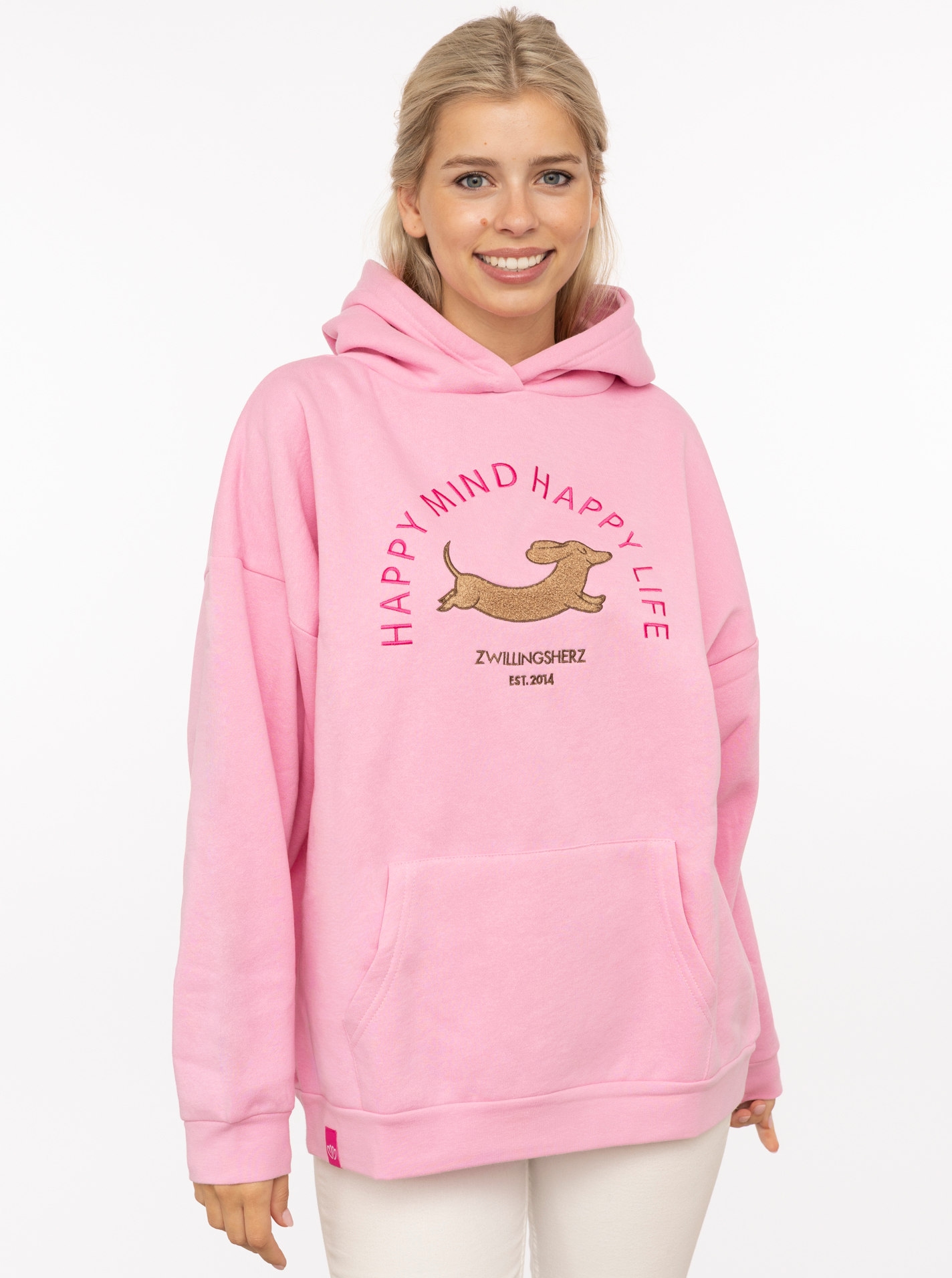 Zwillingsherz Hoodie »"DOG LOVE"«, Motif teckel, coupe oversize, poche kangourou, capuche
