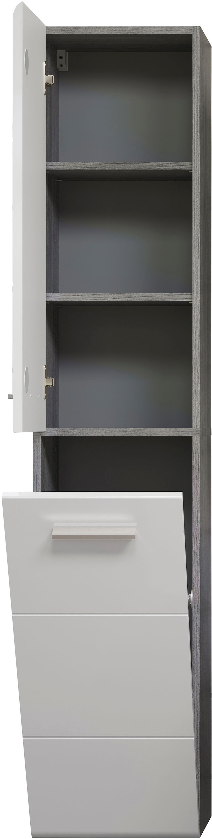 welltime Badmöbel-Set »Ravenna«, (3 St.), Hochschrank, Waschtisch, Spiegelschrank mit Wäschekorb und Waschbecken
