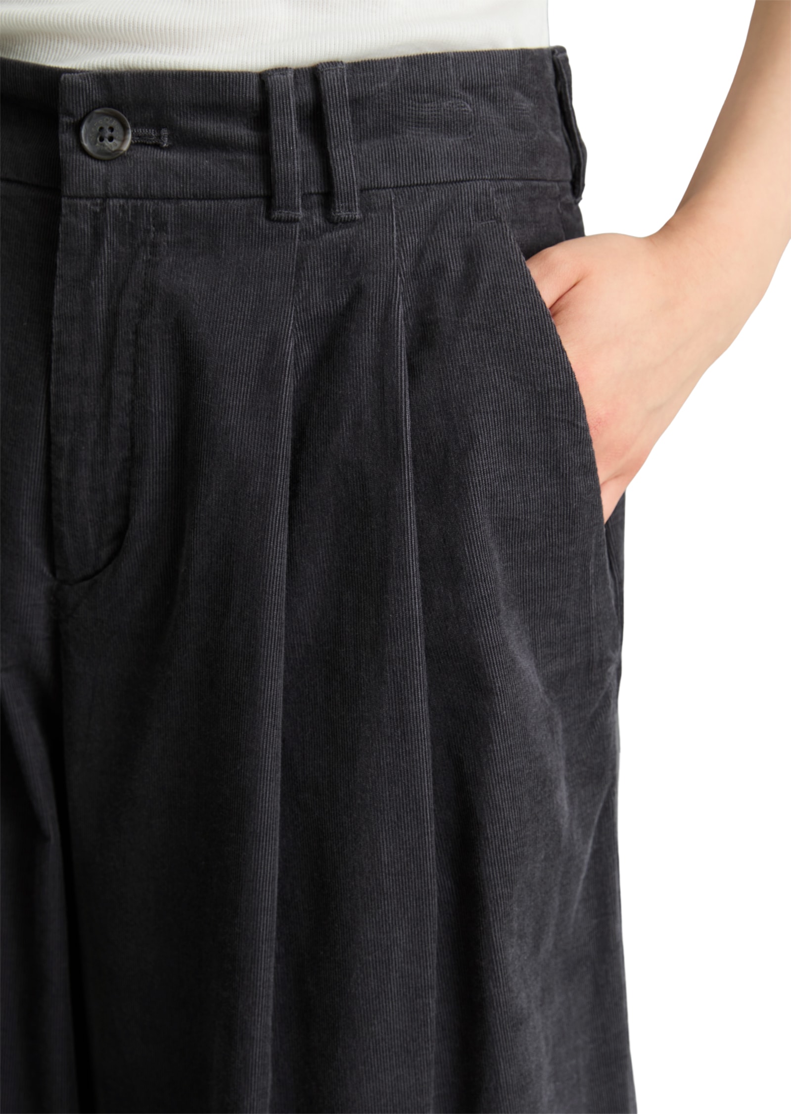 Marc O'Polo DENIM Pantalon en velours côtelé  9 : Plis sur la taille, large en coton biologique