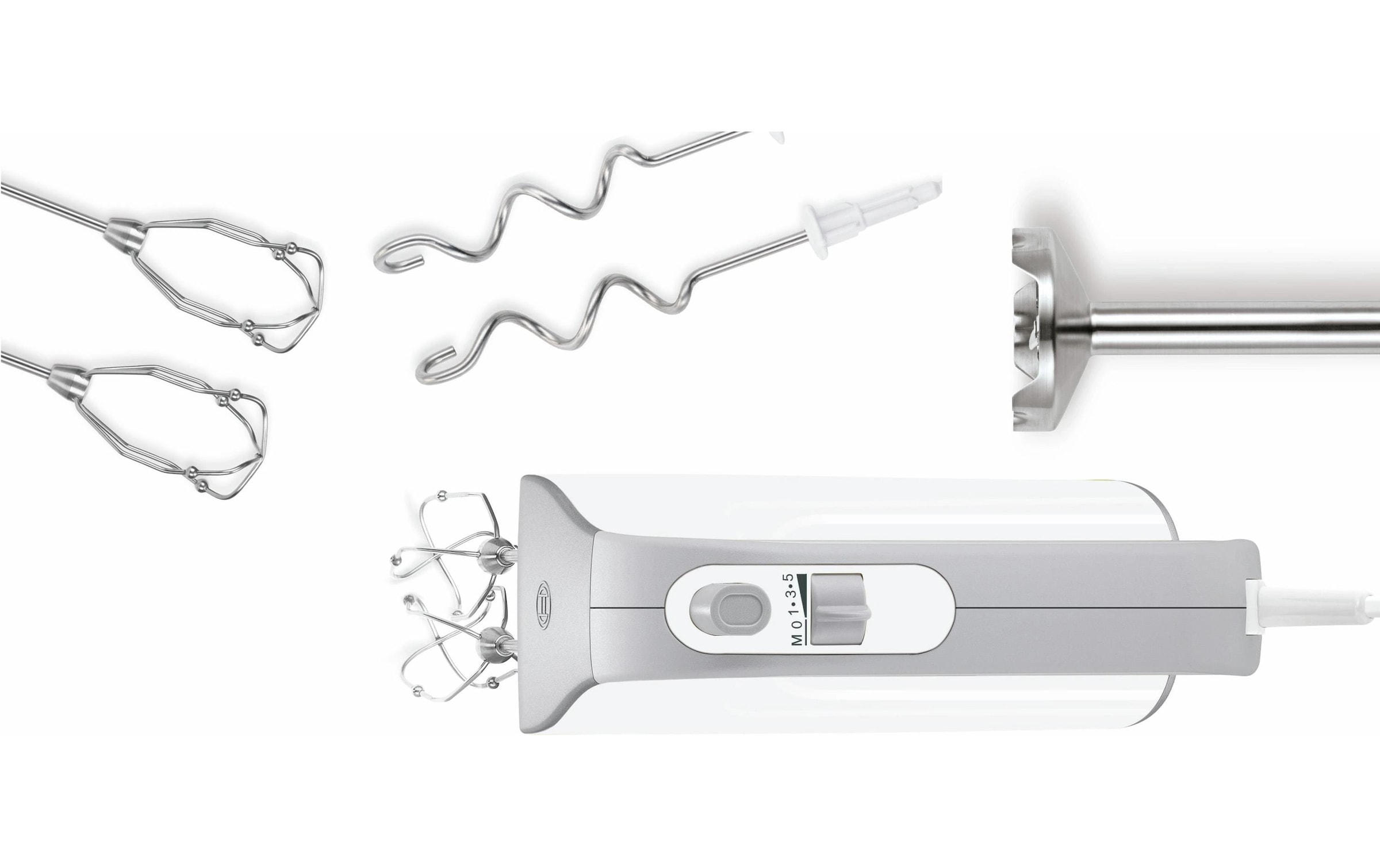 BOSCH Mixeur à main »Styline MFQ4075DE, 2x Rührbesen, Knethaken Edelst., Mixfuss, weiss« 550 W 5 Stufen, Turbotaste, Mixbecher, Made in Europe