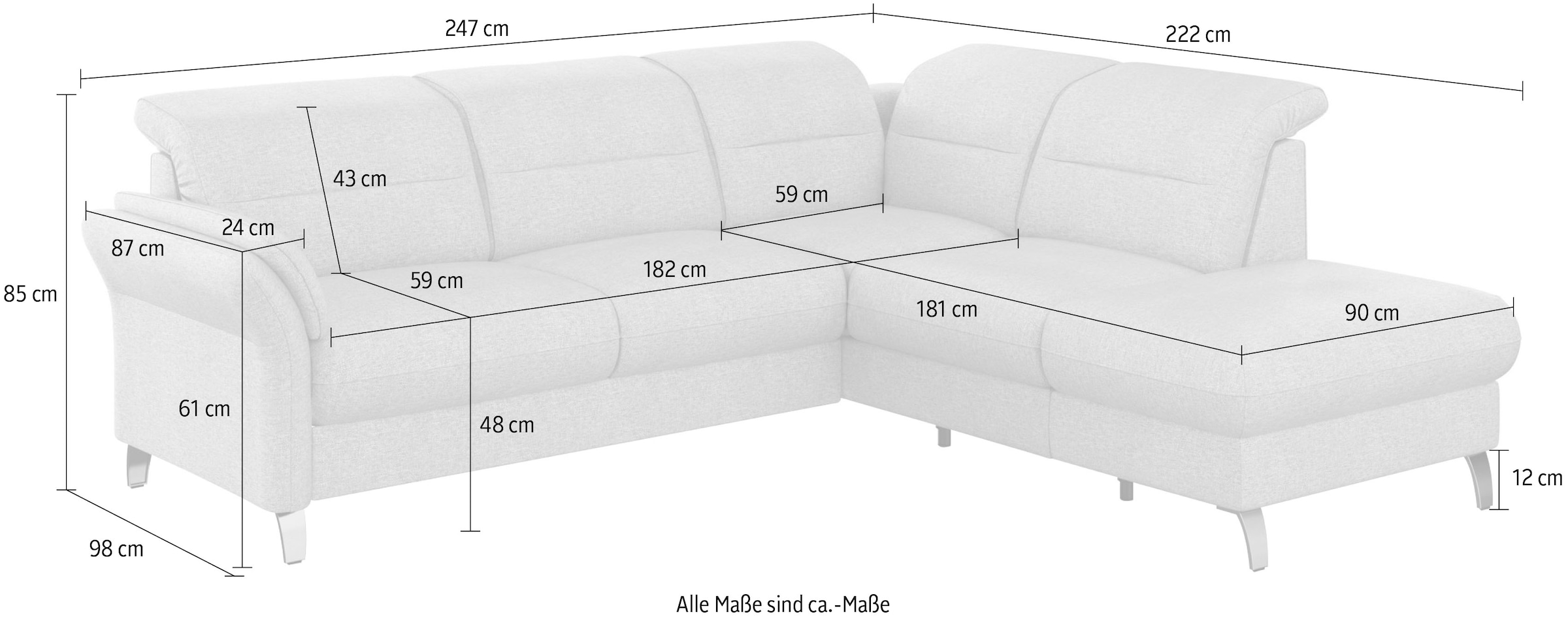 sit&more Ecksofa »Grenoble L-Form mit Federkern« wahlweise mit Bettfunktion, Bettkasten, Arm- und Kopfteilverstellung