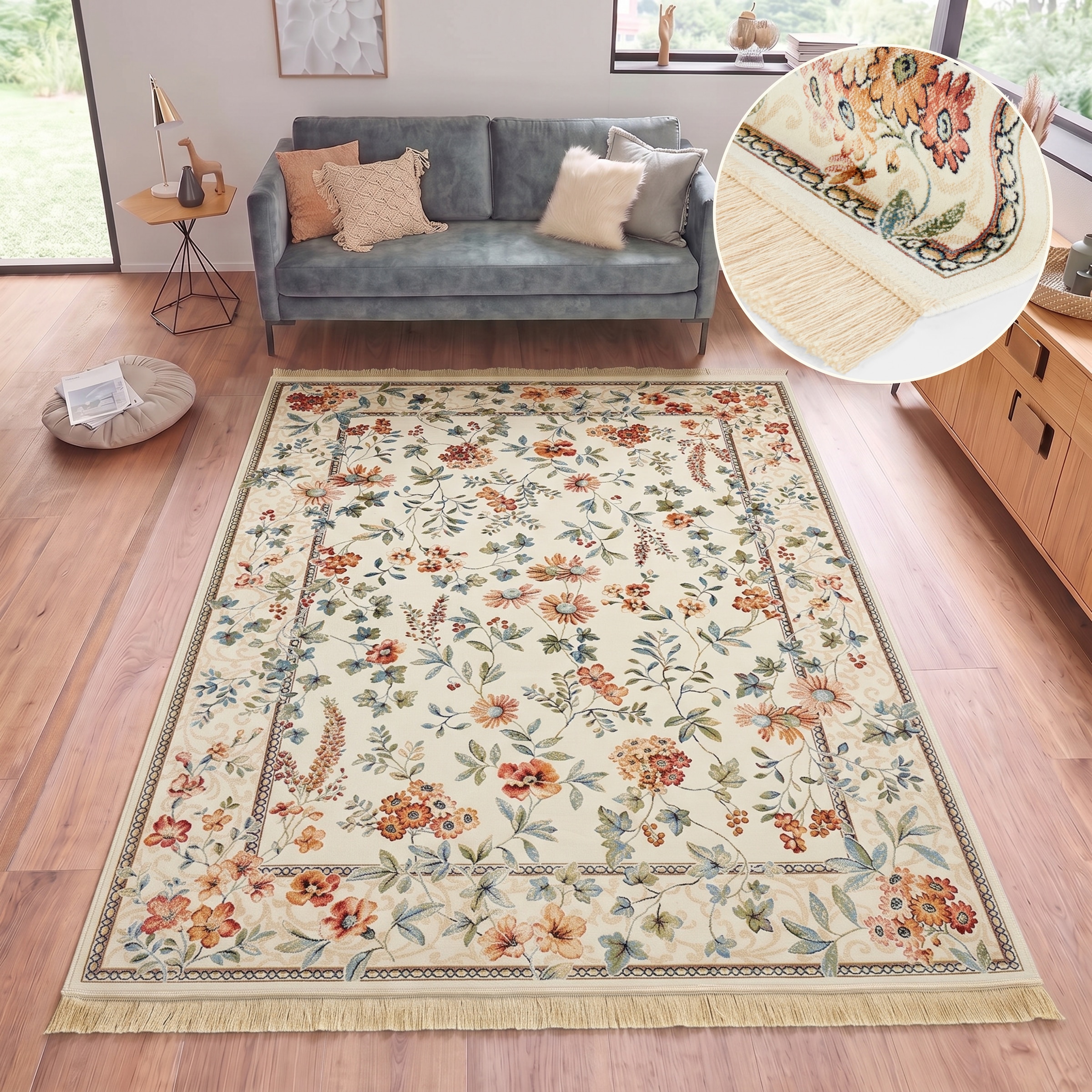 Image of HANSE Home Teppich "Orient Flowers" rechteckig 5 mm Höhe Kurzflor mit Fransen, Orient, Wohnzimmer, Schlafzimmer, Esszimmer