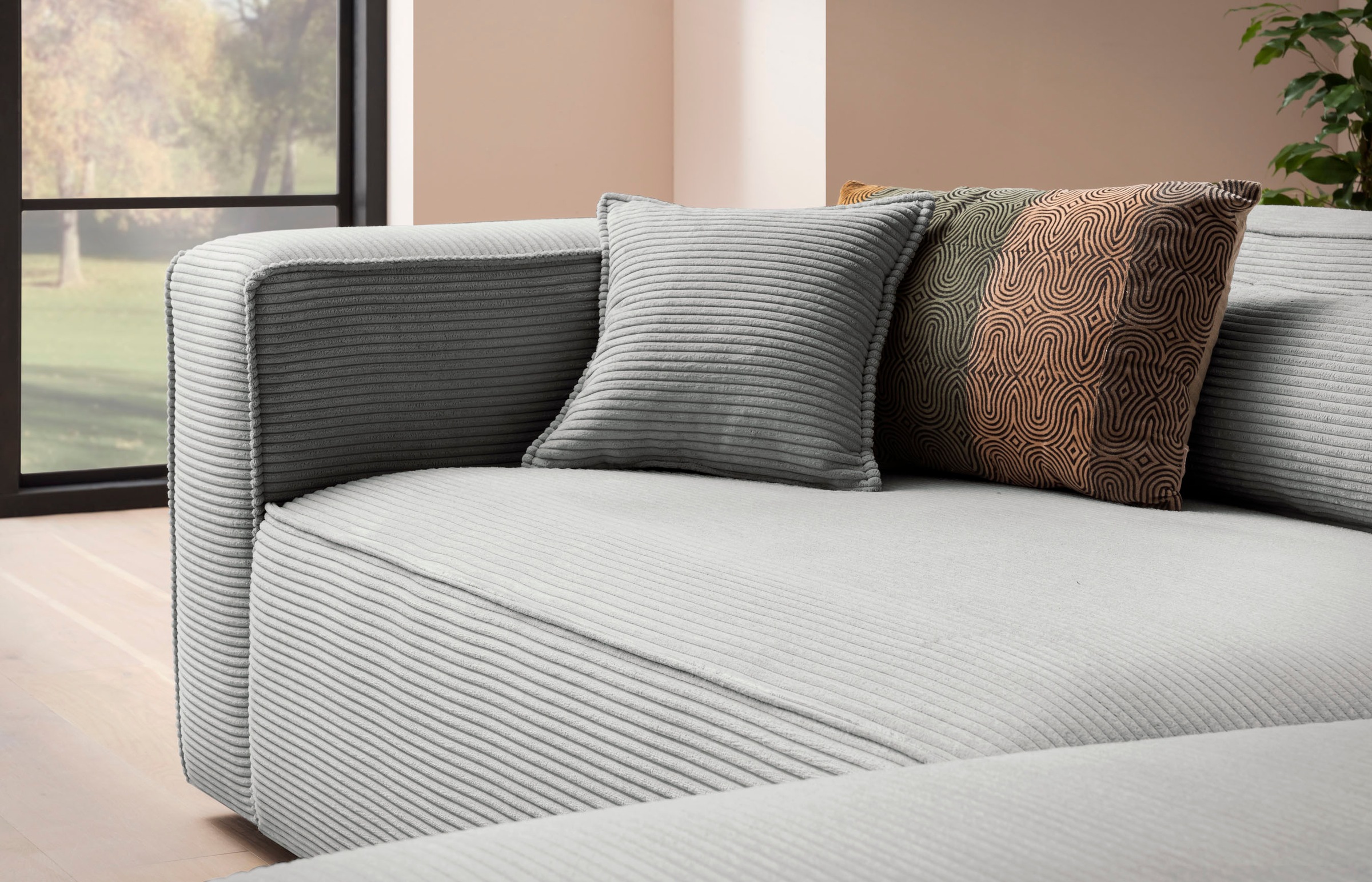 LeGer Home by Lena Gercke Ecksofa »PIARA XXL, Big-Sofa in Cord oder Leinenoptik, L-Form, mit Kedernaht«, wahlweise Ottomane rechts/links, schwarze Füsse, extra tiefe Sitzfläche