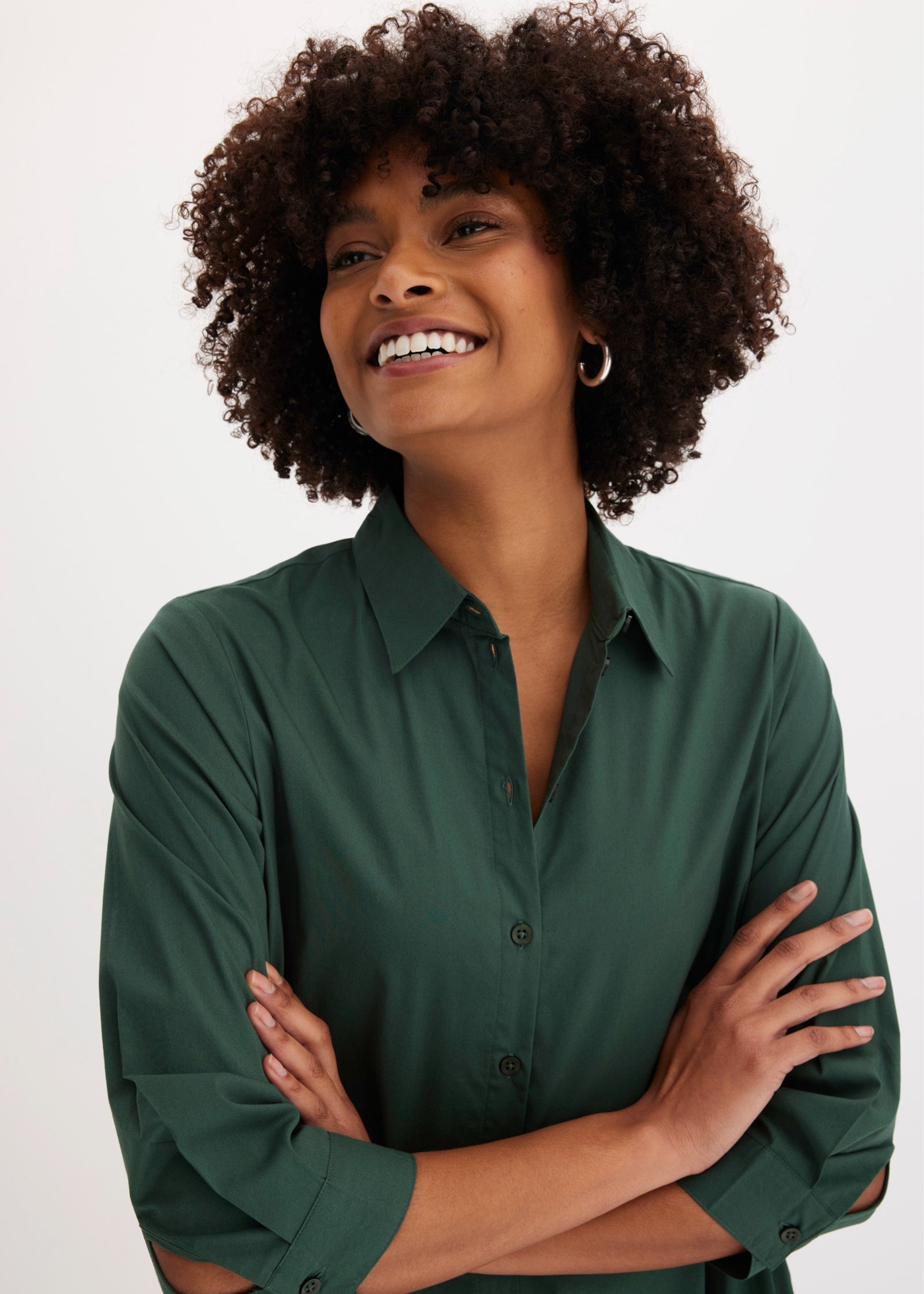 bonprix Robe chemisier Coupe trapèze, manches 3/4, col chemise
