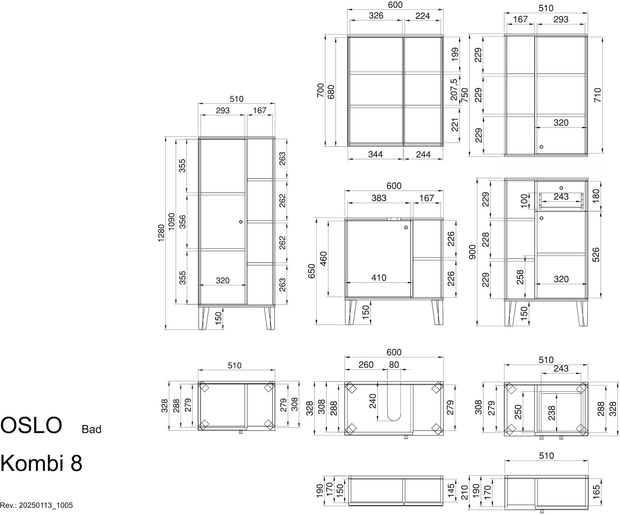 Home affaire Badmöbel-Set »OSLO, Bad im skandinavischen Design, 5-teiliges Badezimmer« Set, 5 Stk. tlg.