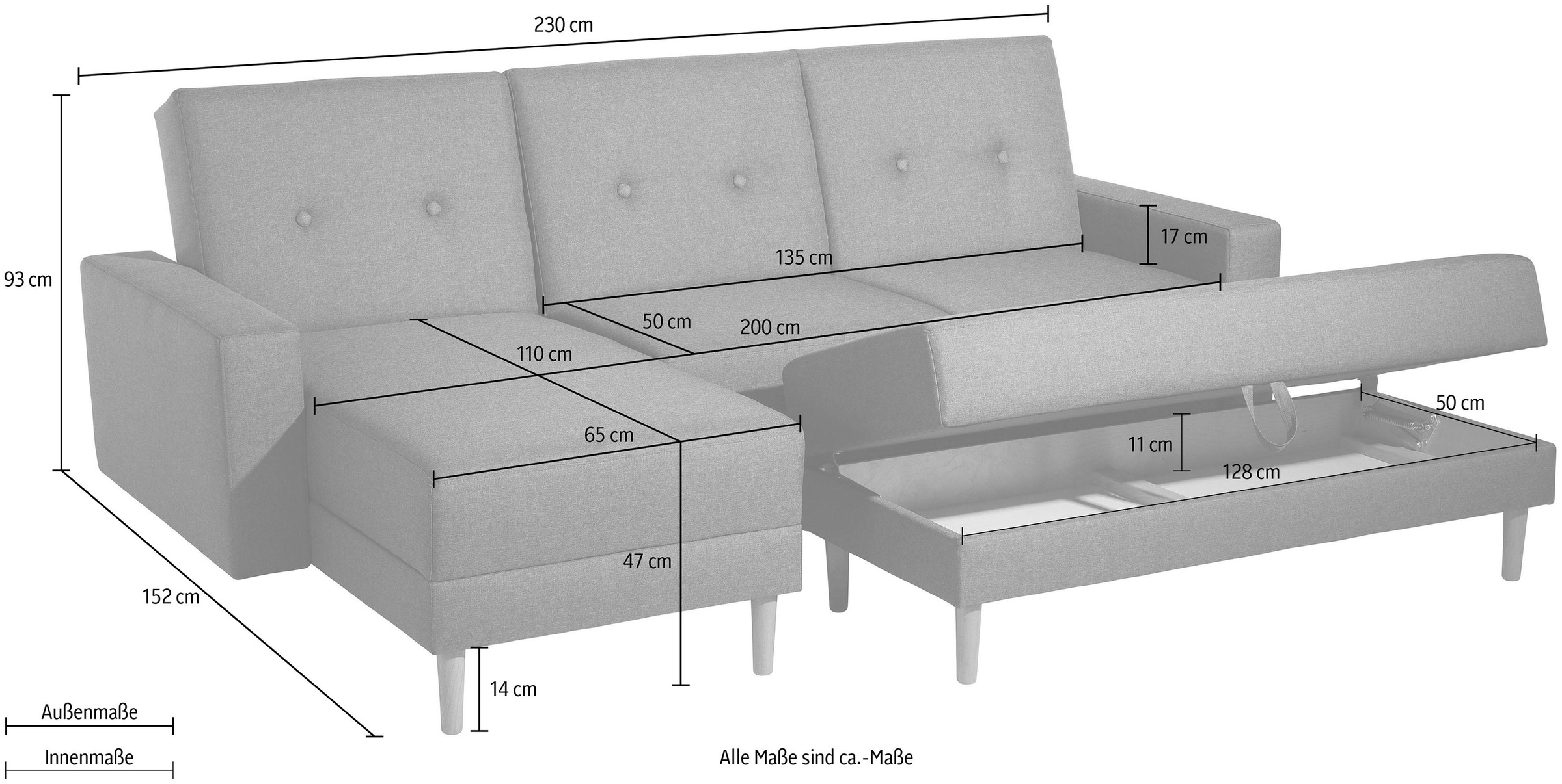 Max Winzer® Ecksofa »Just Chill«, Schlafsofa mit Recamiere, Rückenverstellung, inklusive Stauraumhocker